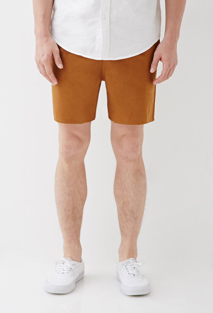 21men Cotton Twill Drawstring Shorts in Khaki for Men