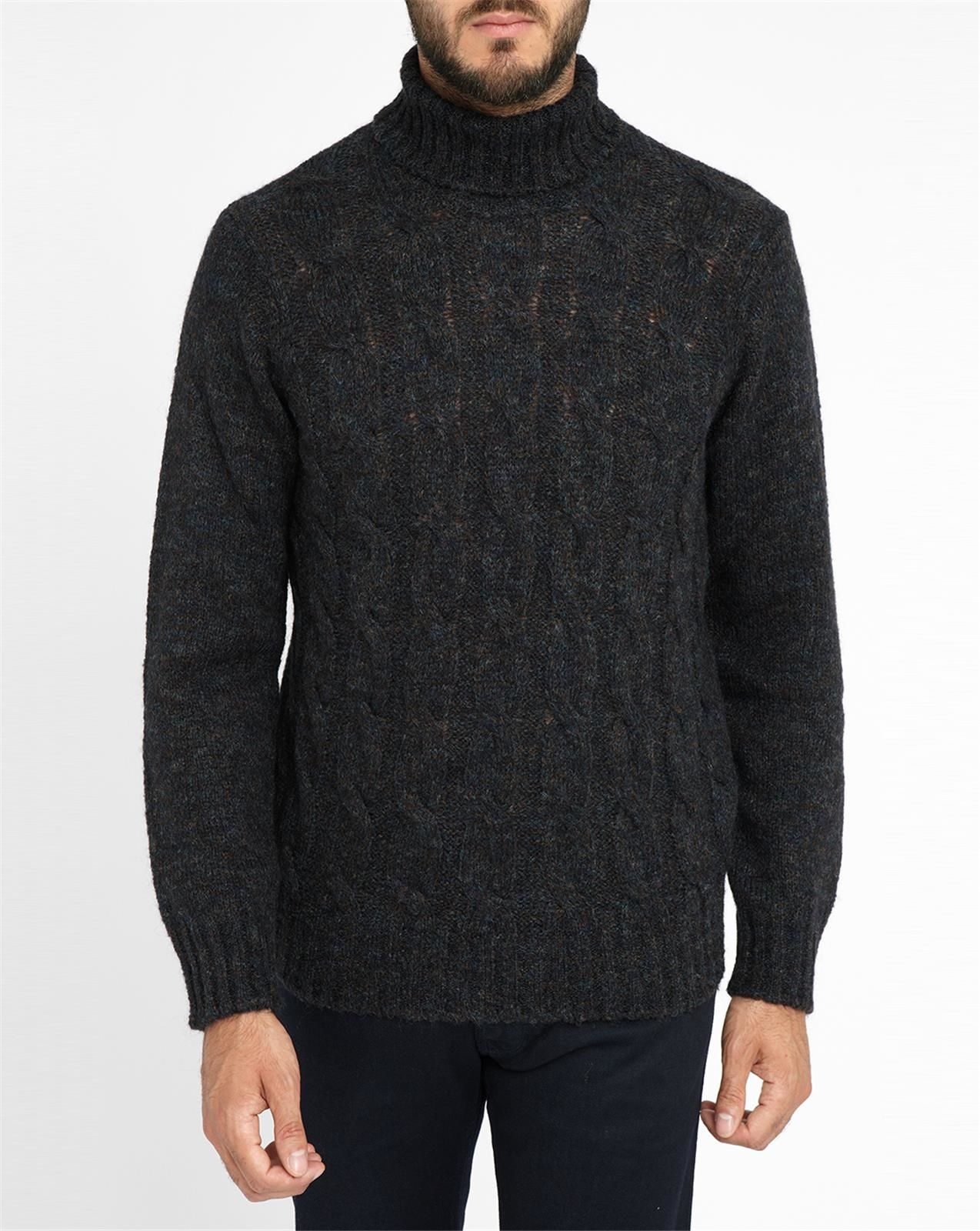 Armani jeans Charcoal Polo Neck Cable-knit Sweater in Black for Men (grey) ...