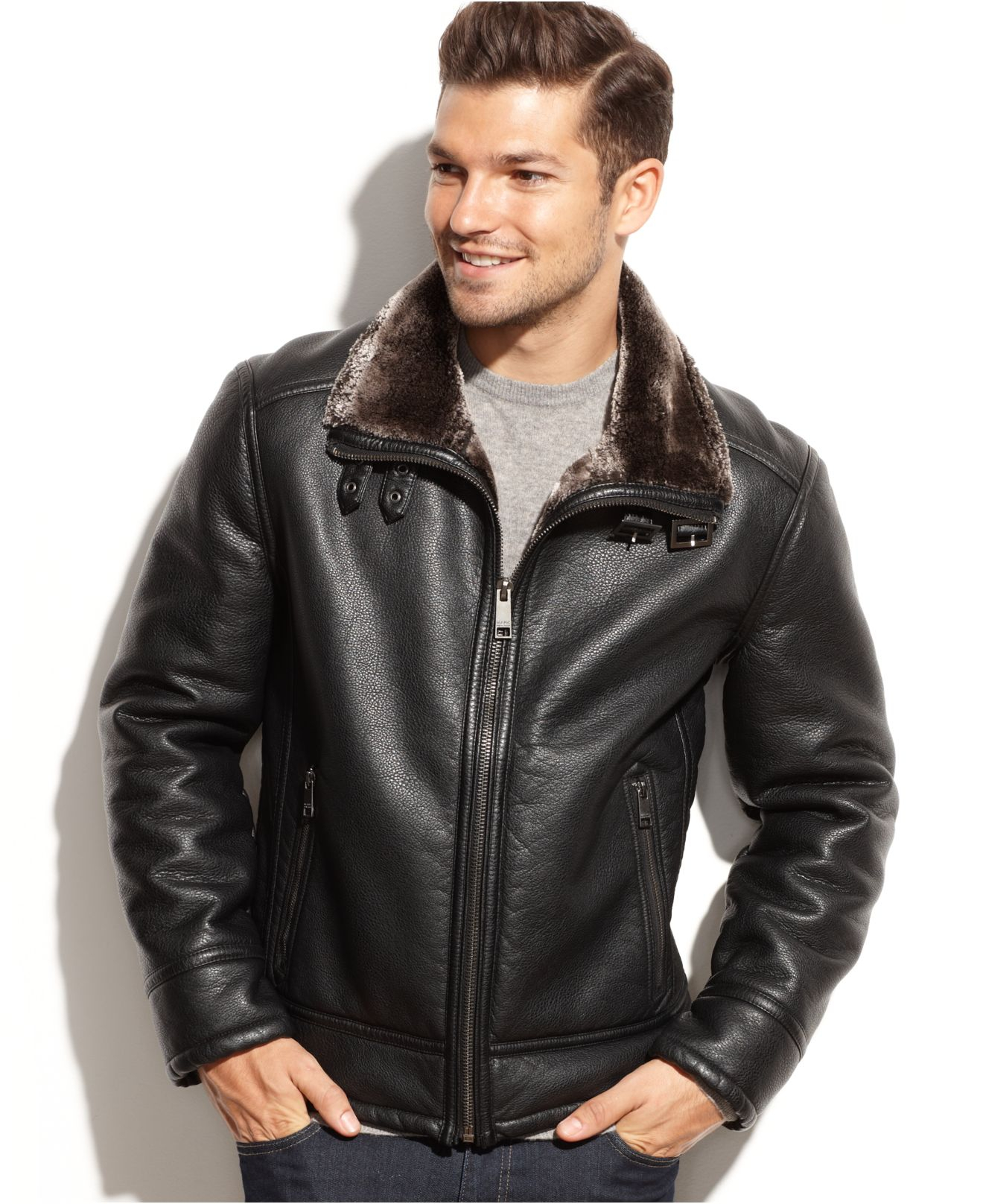 Marc New York Frank Faux Shearling Lined Leather Moto Jacket Gallery