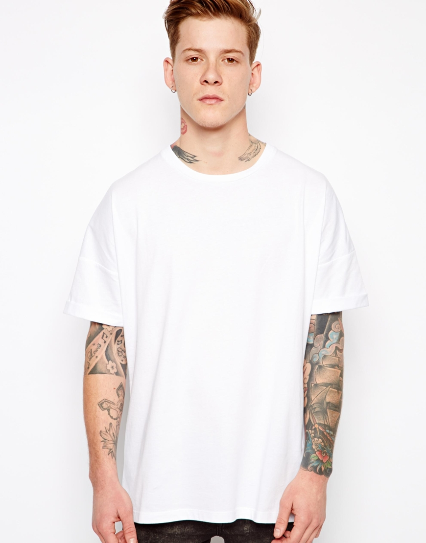 Lyst Asos T Shirt With Oversized Fit And Roll Sleeve In White For Men 9577