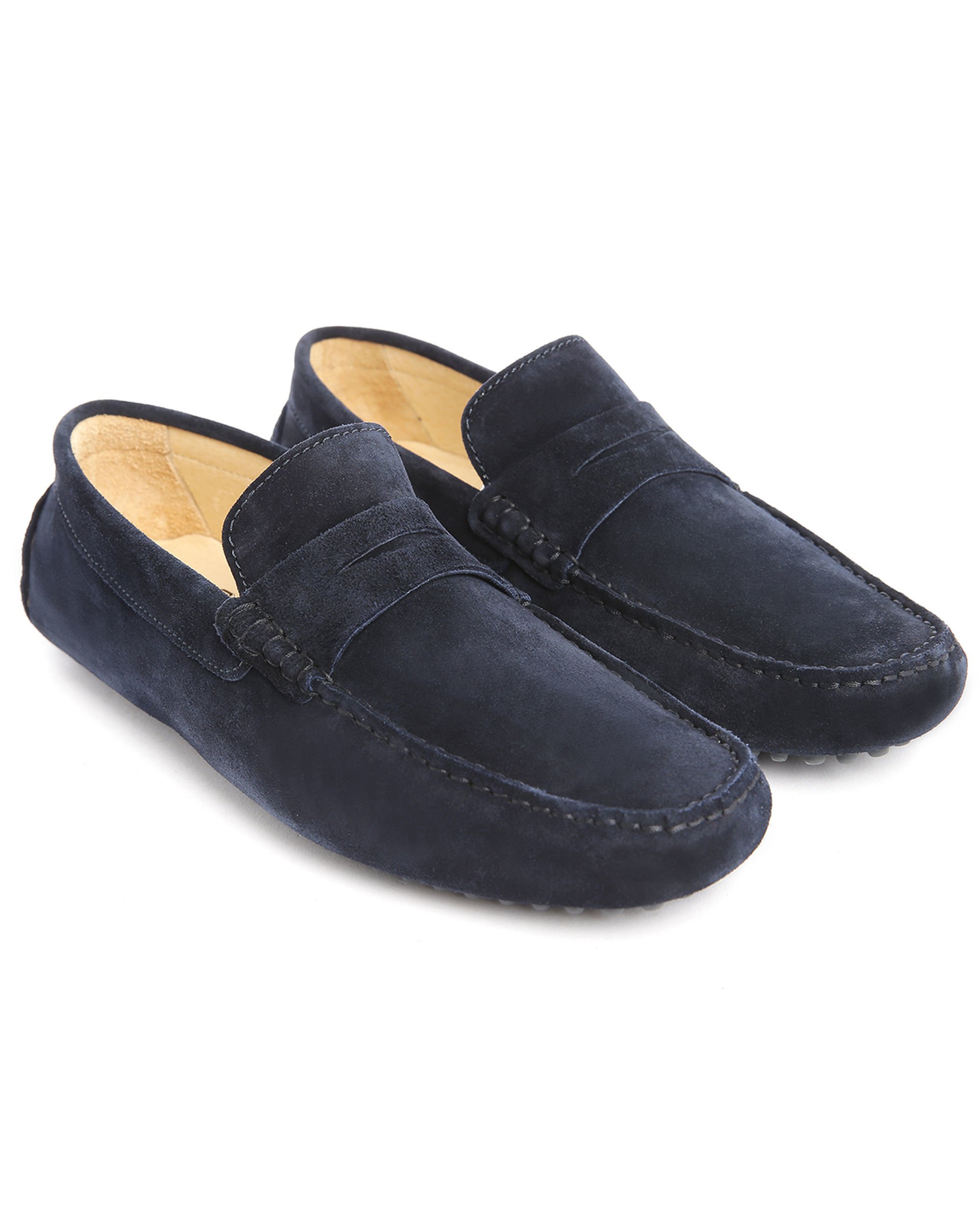 M.studio Roger Navy Suede Strap Loafers in Blue for Men | Lyst