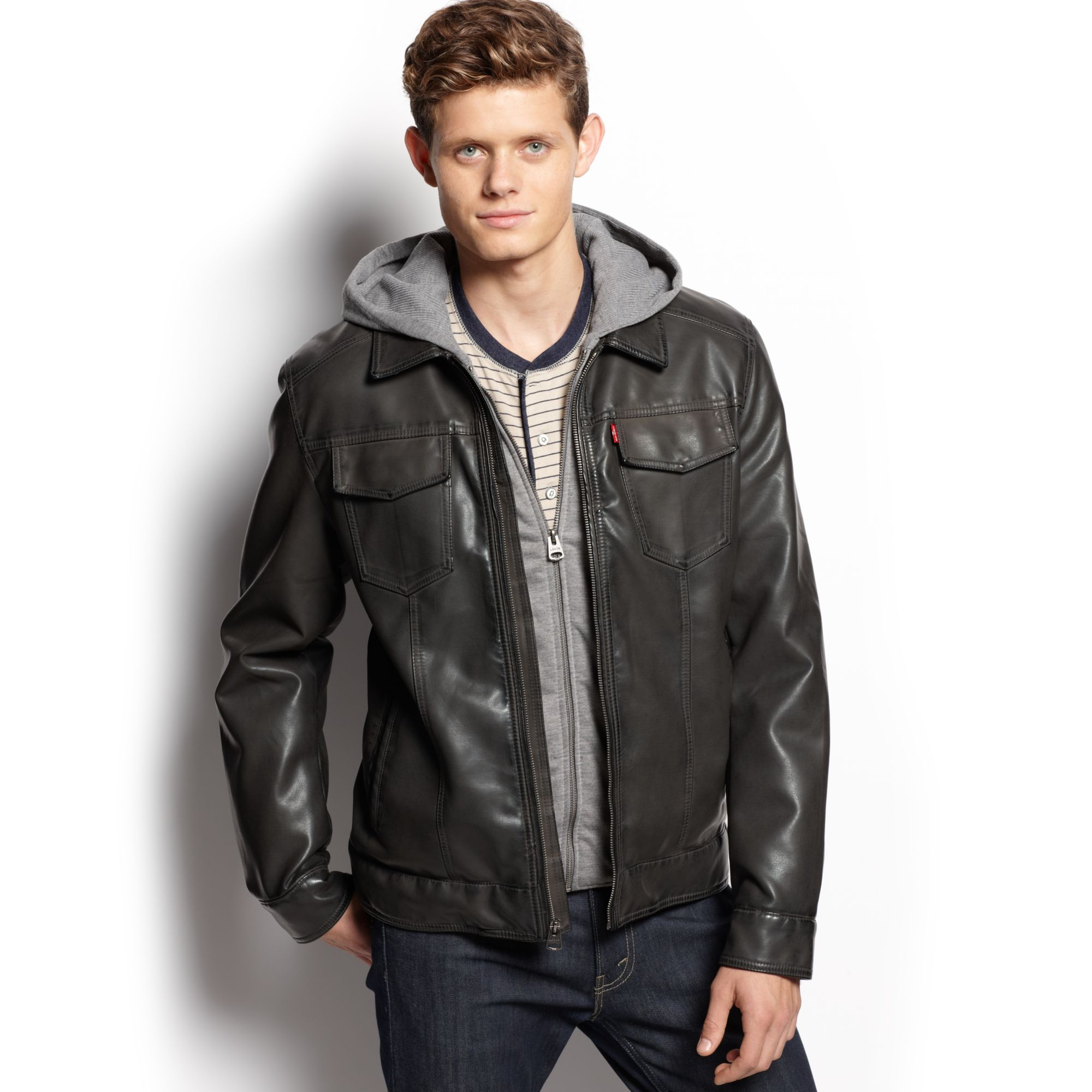 levis leather jacket with hood