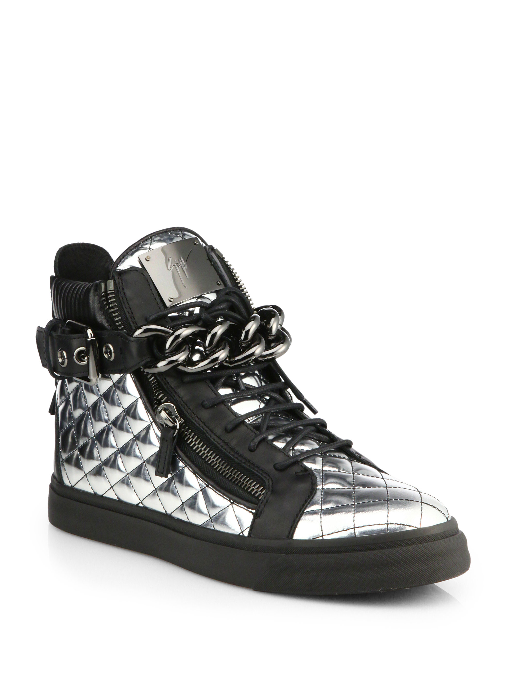 Giuseppe Zanotti Quilted Metallic Leather Chain High-Top Sneakers in ...