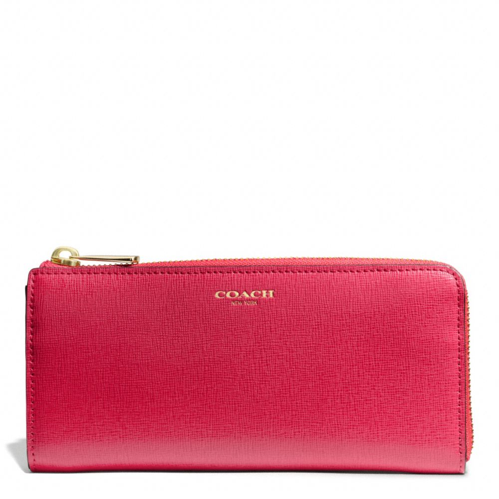 Coach Slim Zip Wallet in Saffiano Leather in Red (LIGHT GOLD/PINK ...