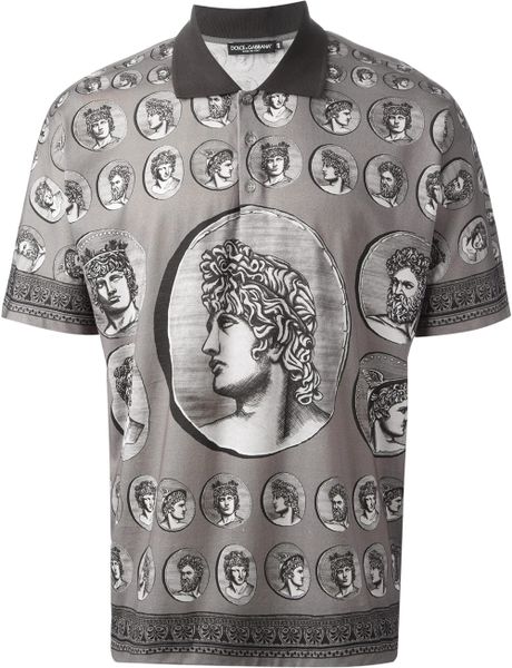 Dolce & Gabbana Cameo Coin Print Polo Shirt in Gray for Men (grey) | Lyst