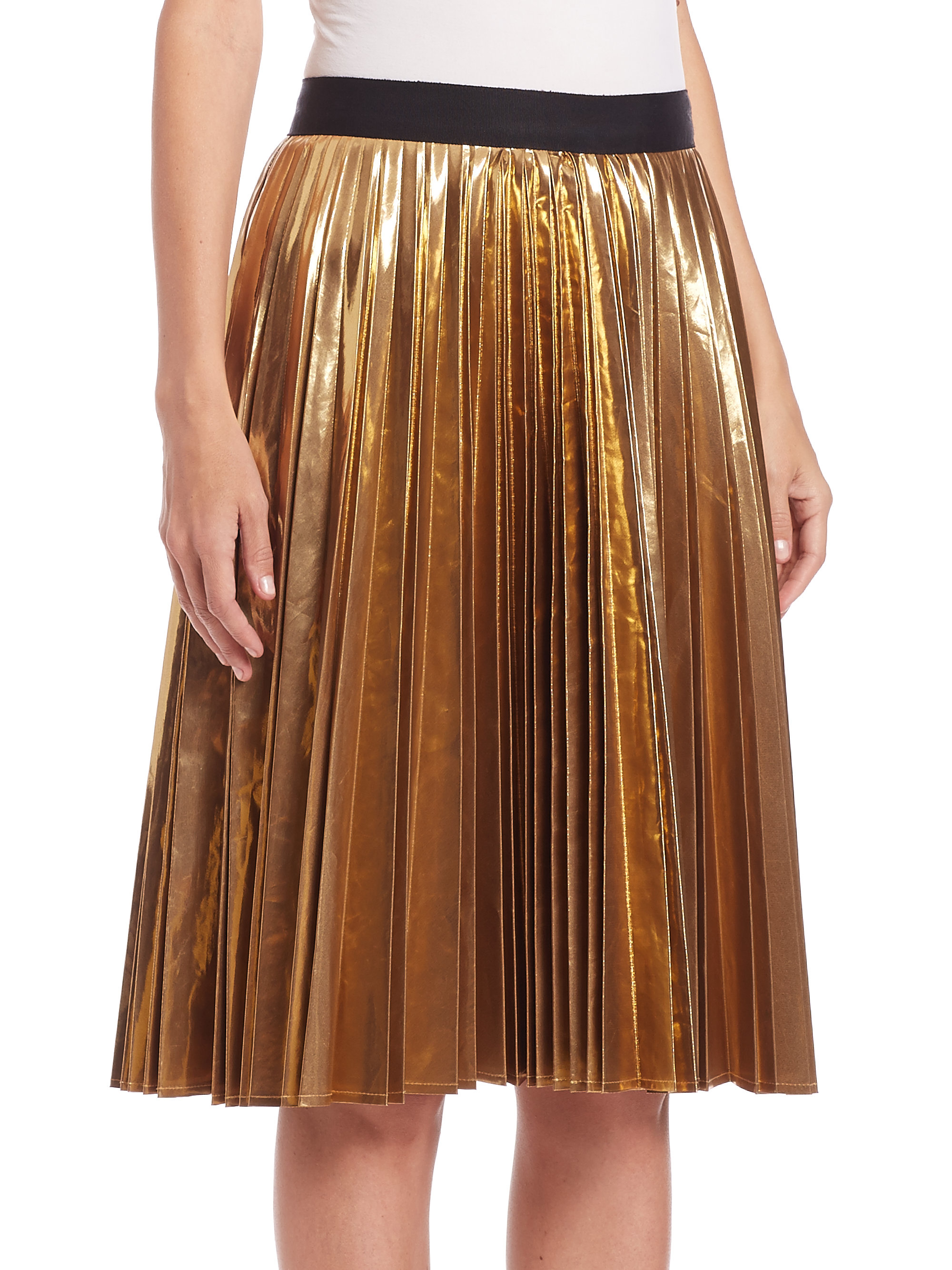 Dkny Metallic Pleated Skirt in Metallic | Lyst