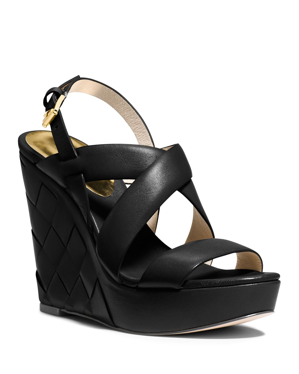 MICHAEL Michael Kors Platform Wedge Sandals - Bennet Braided in Black ...