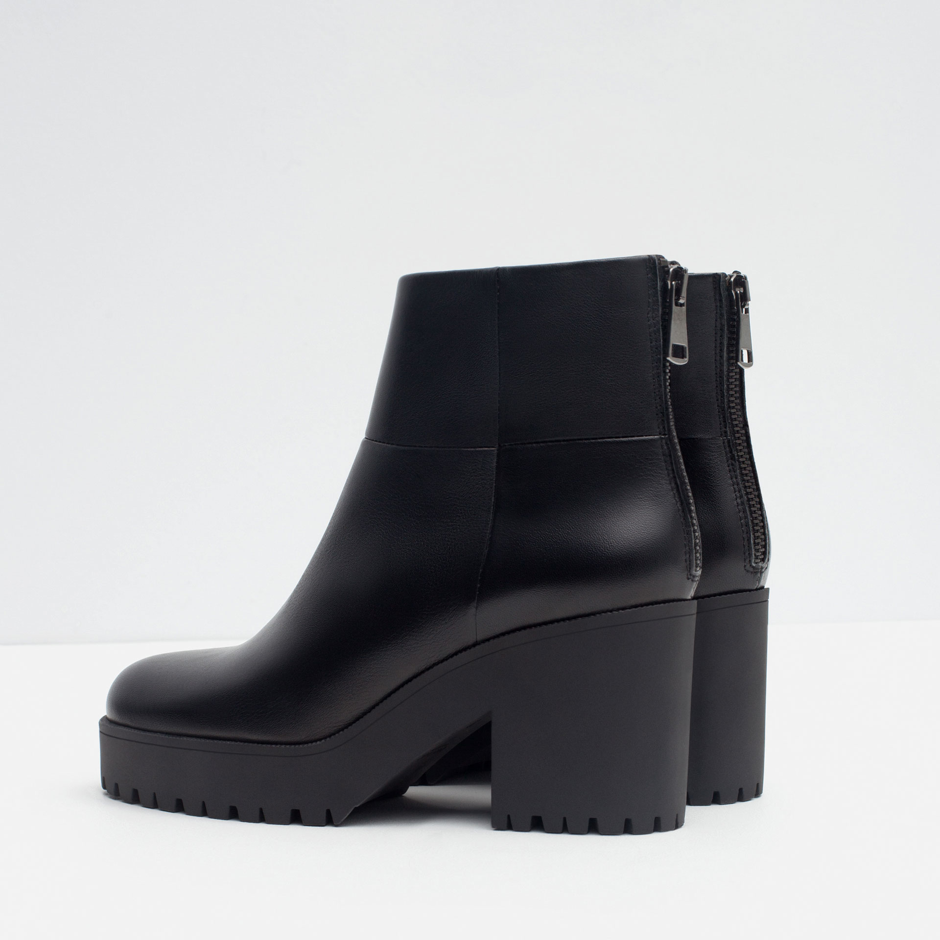 Zara High Heel Leather Ankle Boots With Track Sole in Black | Lyst