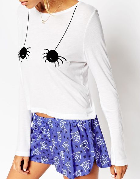 Asos Halloween Cheeky Spider Tee  Short Pajama Set in White (Multi ...