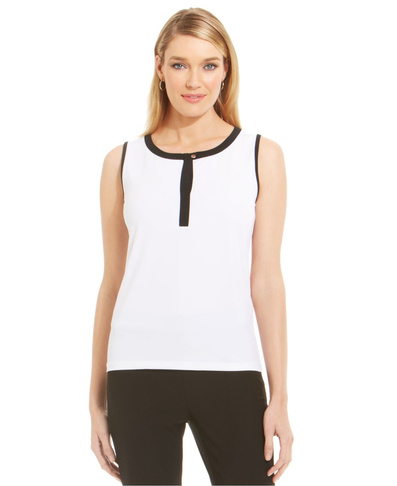 Lyst - Jones New York Collection Petite Sleeveless Contrast-Trim Top in ...