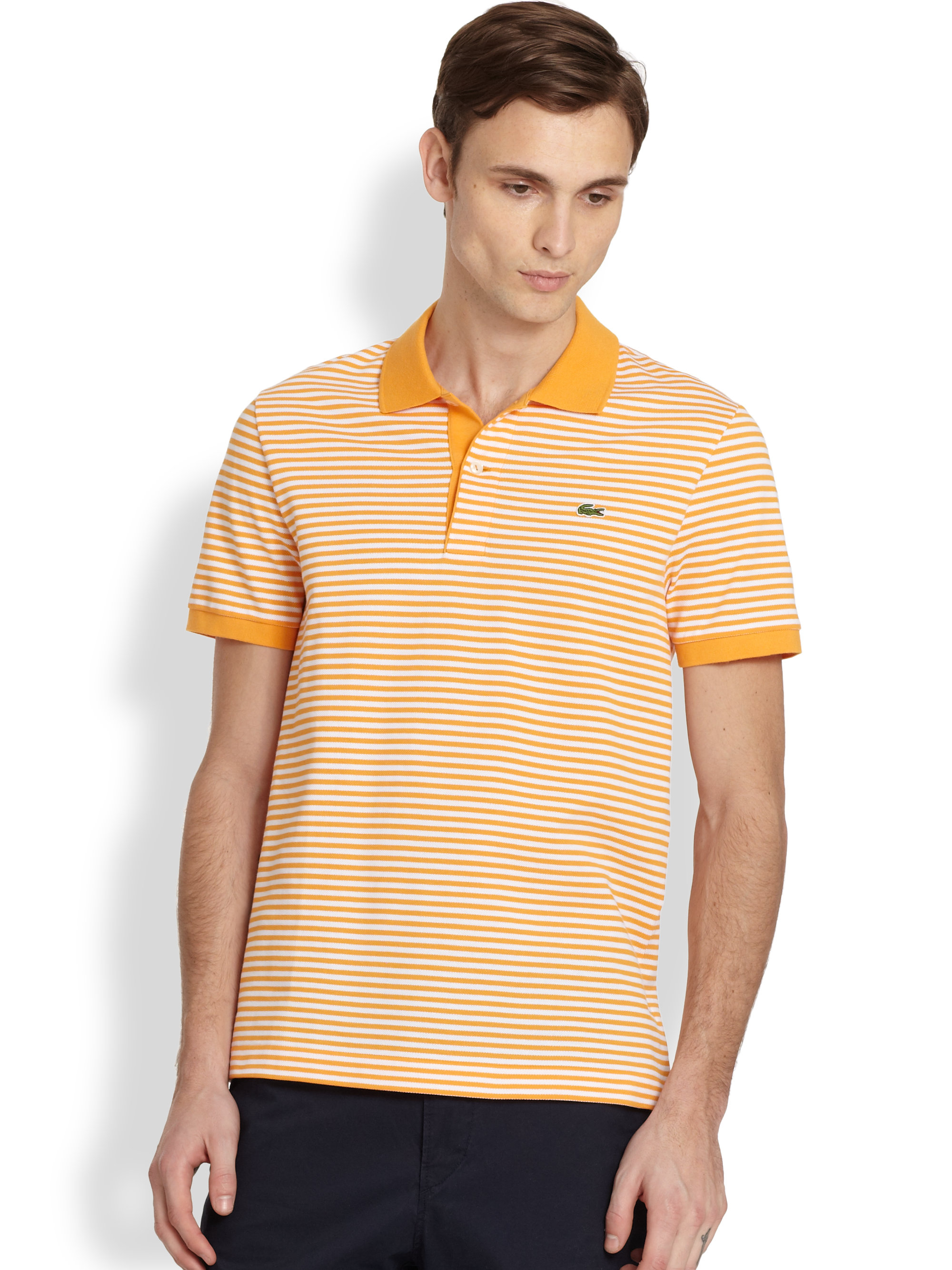 Lyst - Lacoste Heritage Fin Stripe Polo Shirt in Orange for Men