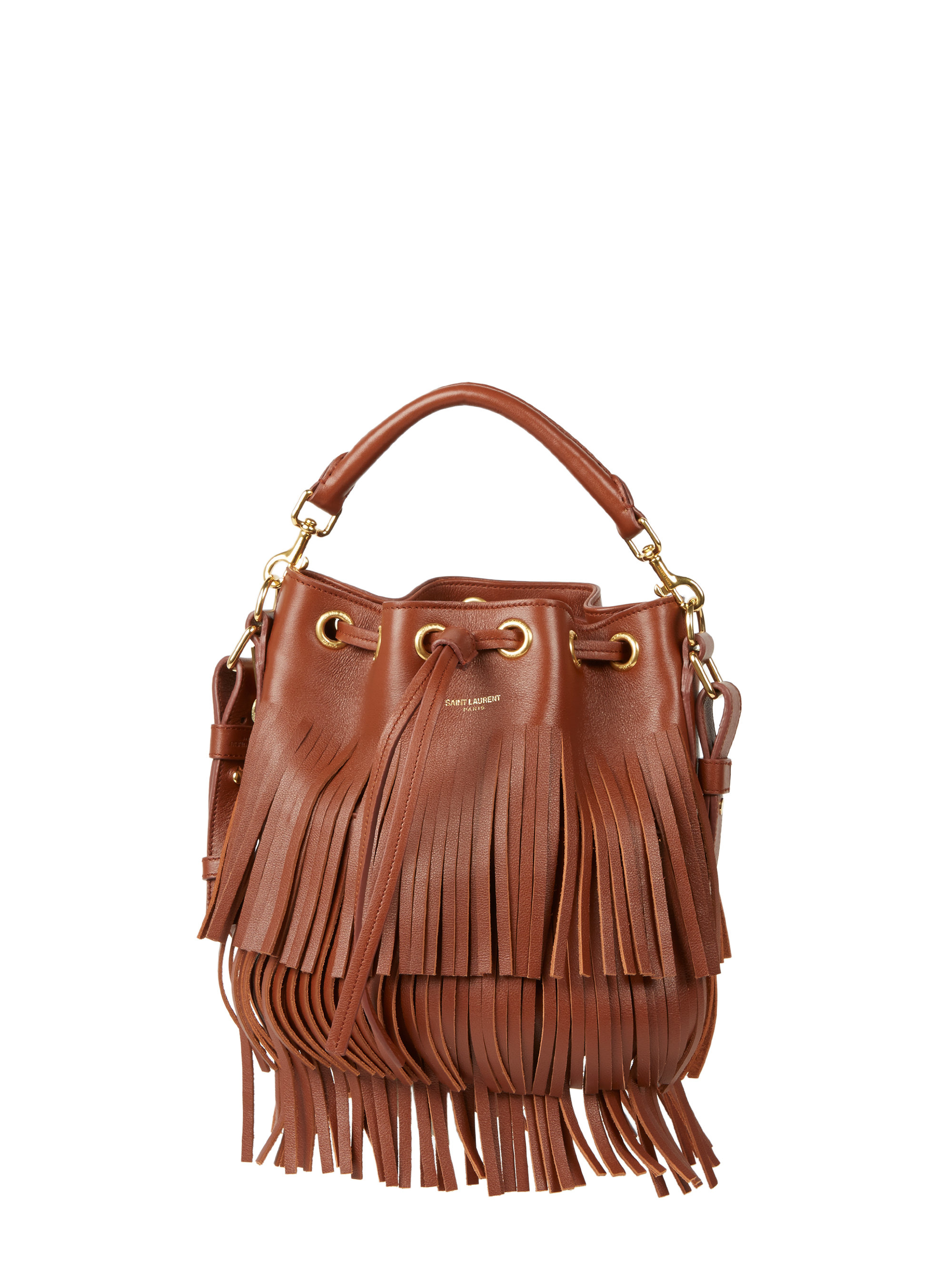 Saint laurent Emmanuelle Small Fringed Bucket Bag in Brown | Lyst