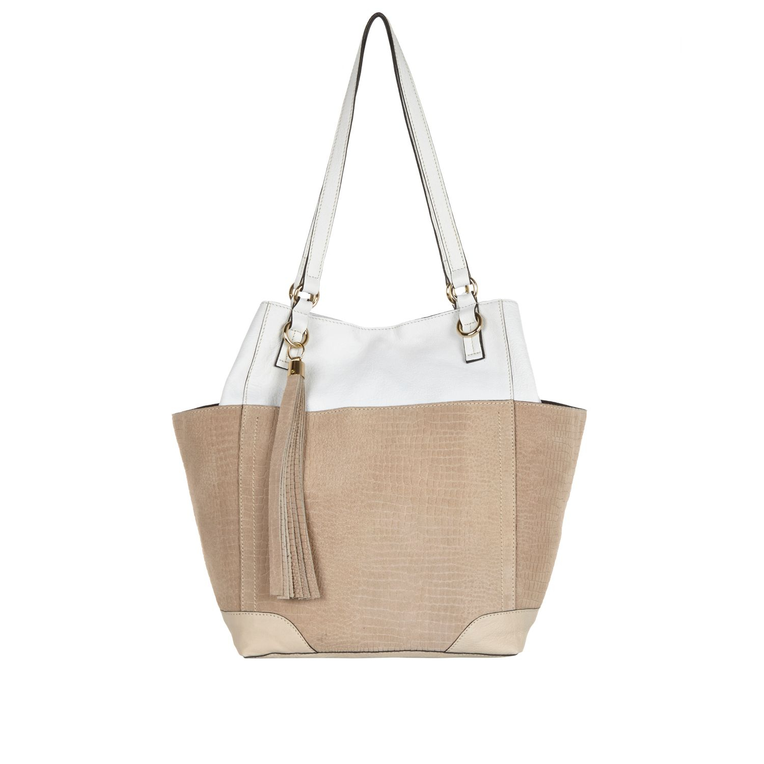 River Island White Leather Colour Block Tote Bag in Beige (white) | Lyst