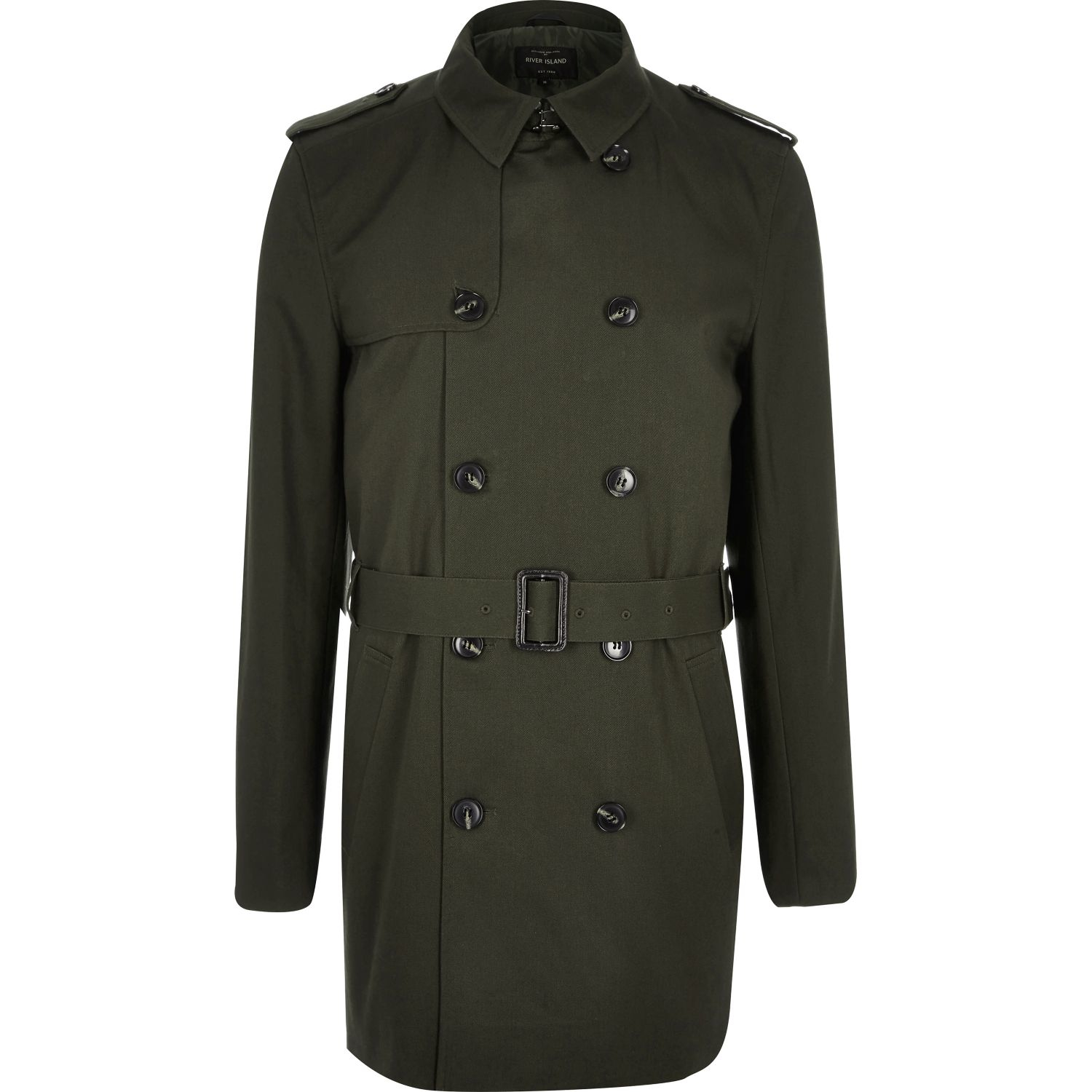 River island Dark Green Smart Double Breasted Trench Coat in Green for ...
