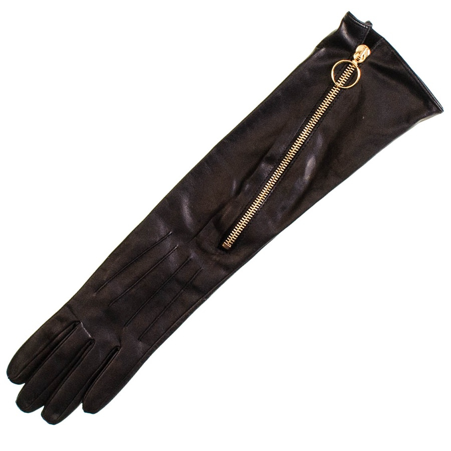 Black.co.uk Long Black Leather Gloves With Diagonal Zip in Black Lyst