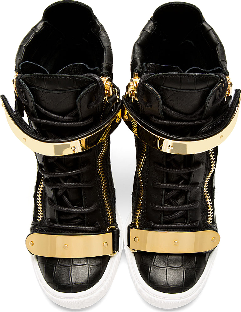 Lyst - Giuseppe Zanotti Black Croc_Embossed Loren Z75 Wedge Sneakers in ...