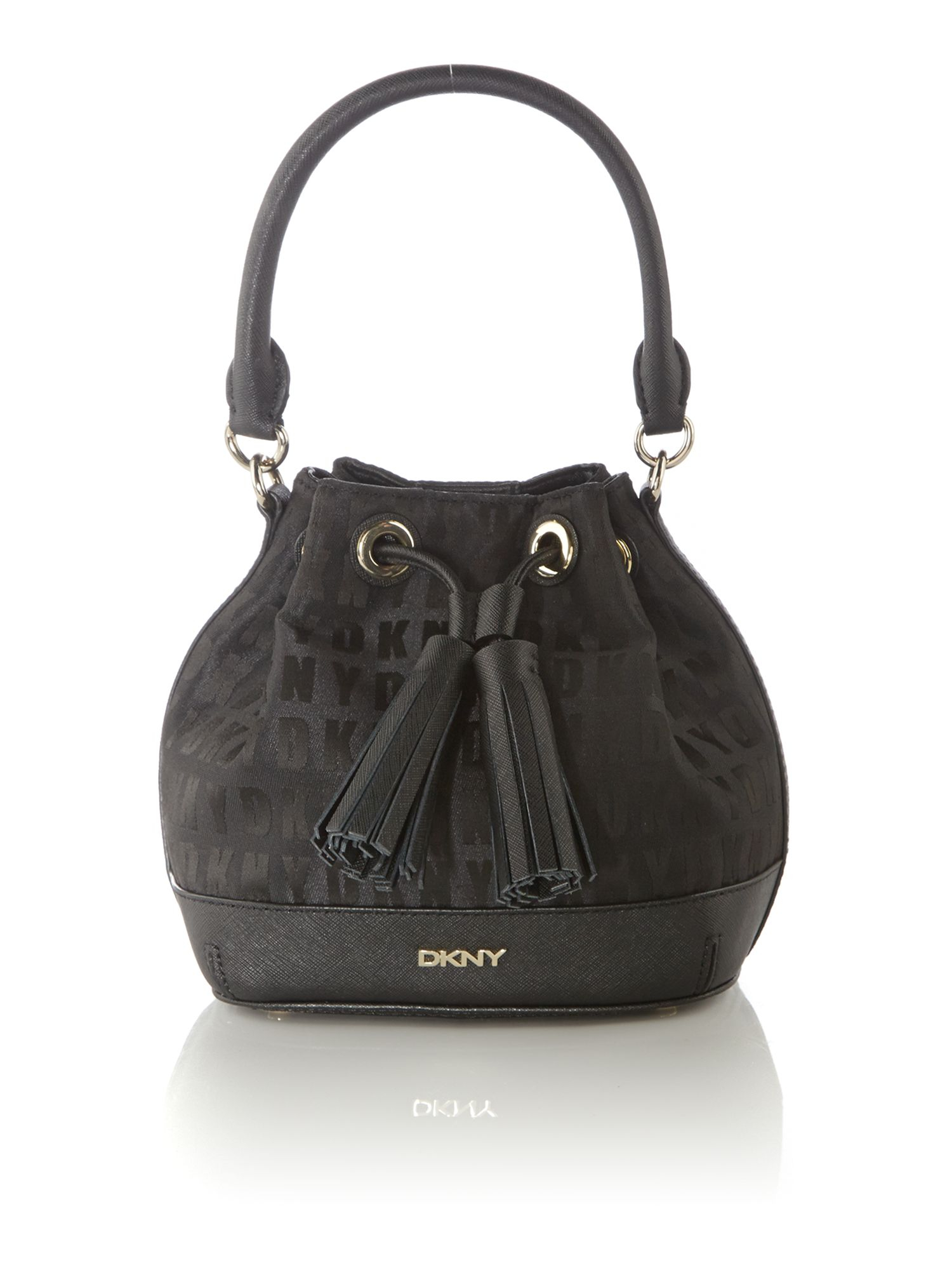 Dkny Saffiano Black Mini Bucket Bag in Black | Lyst