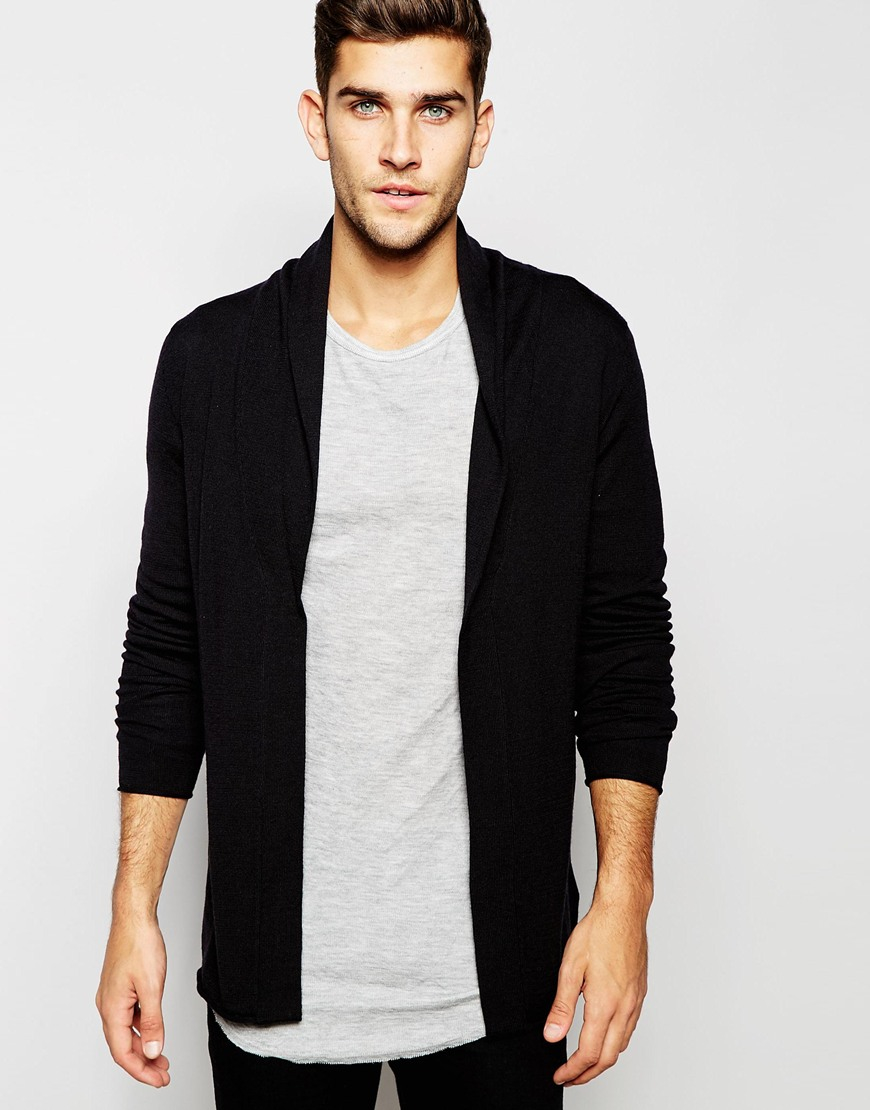 Lyst - Selected Open Drapey Cardigan in Black for Men