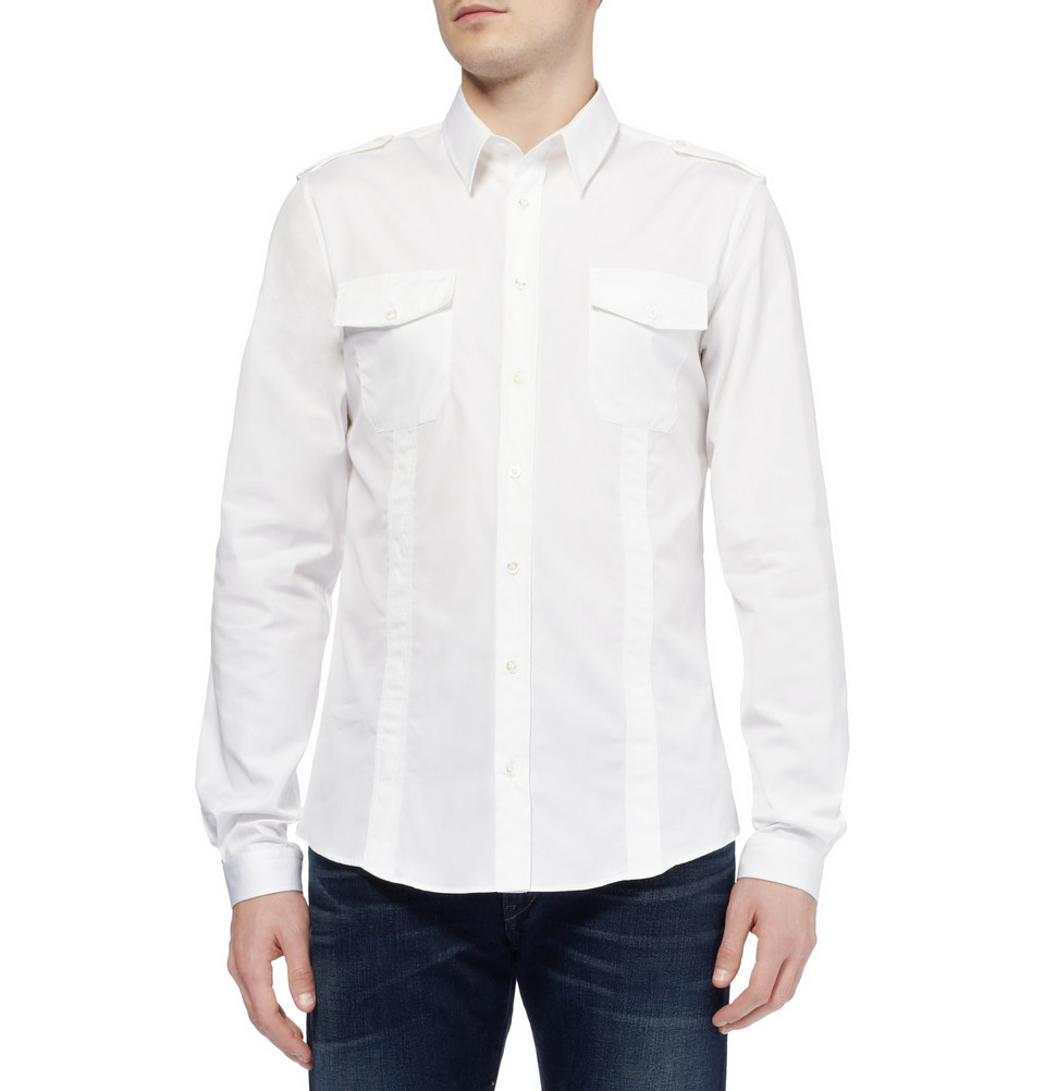 Gucci Epaulette  Cotton Poplin Shirt  in White  for Men Lyst