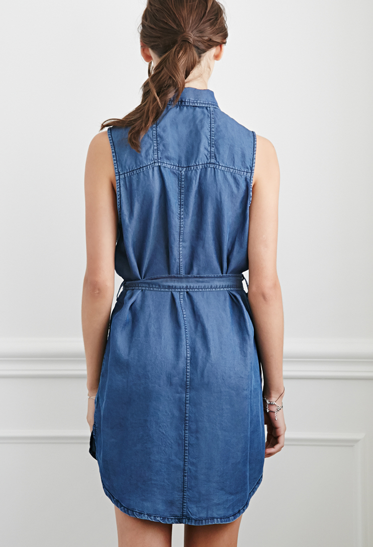 Lyst Forever 21 Belted Chambray Shirt  Dress  in Blue 