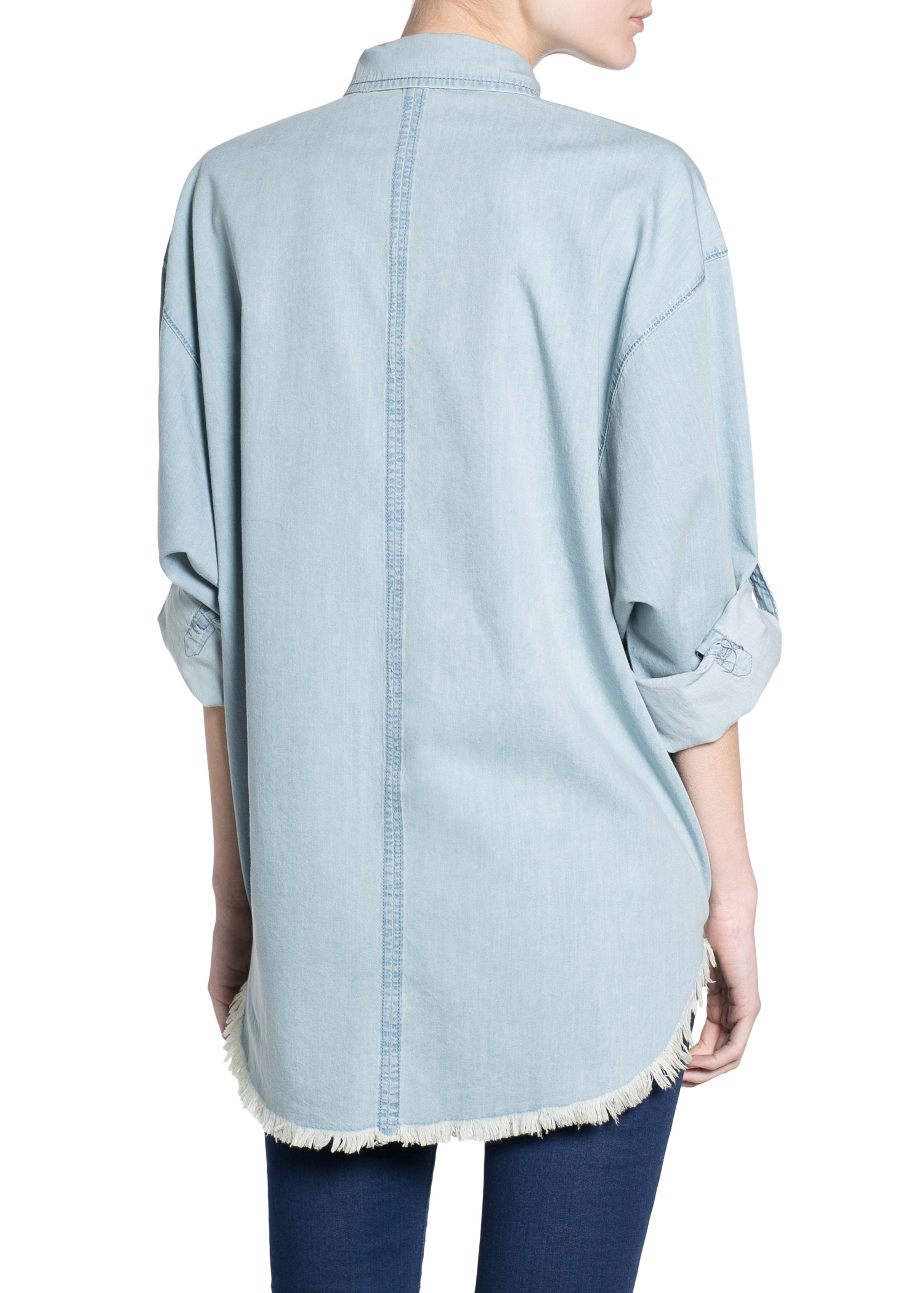 Lyst - Mango Frayed Denim Shirt in Blue