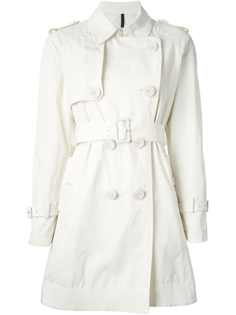 Moncler Belted Trench Coat in White | Lyst