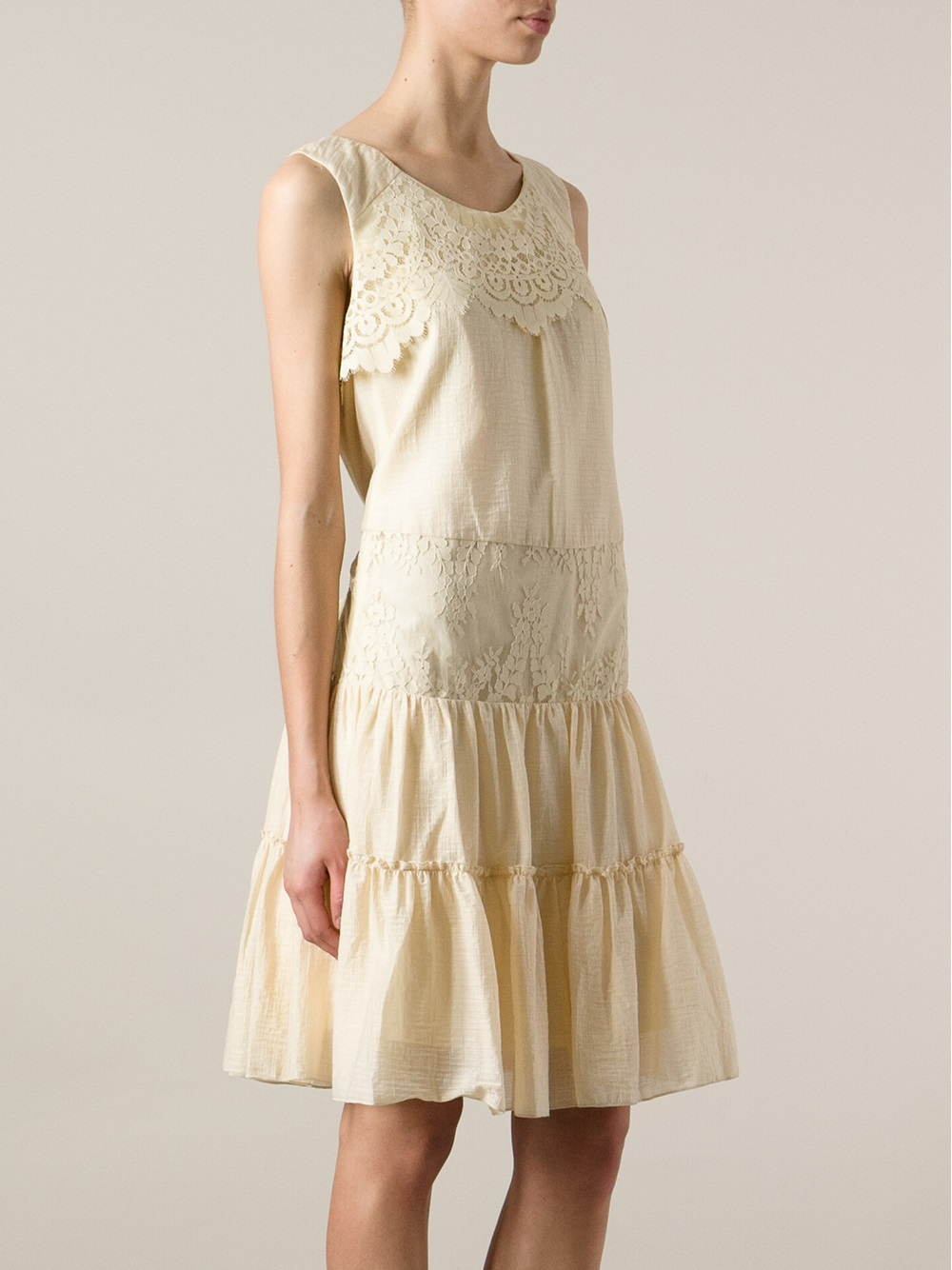 Lyst Twin Set Sleeveless Dress in Natural