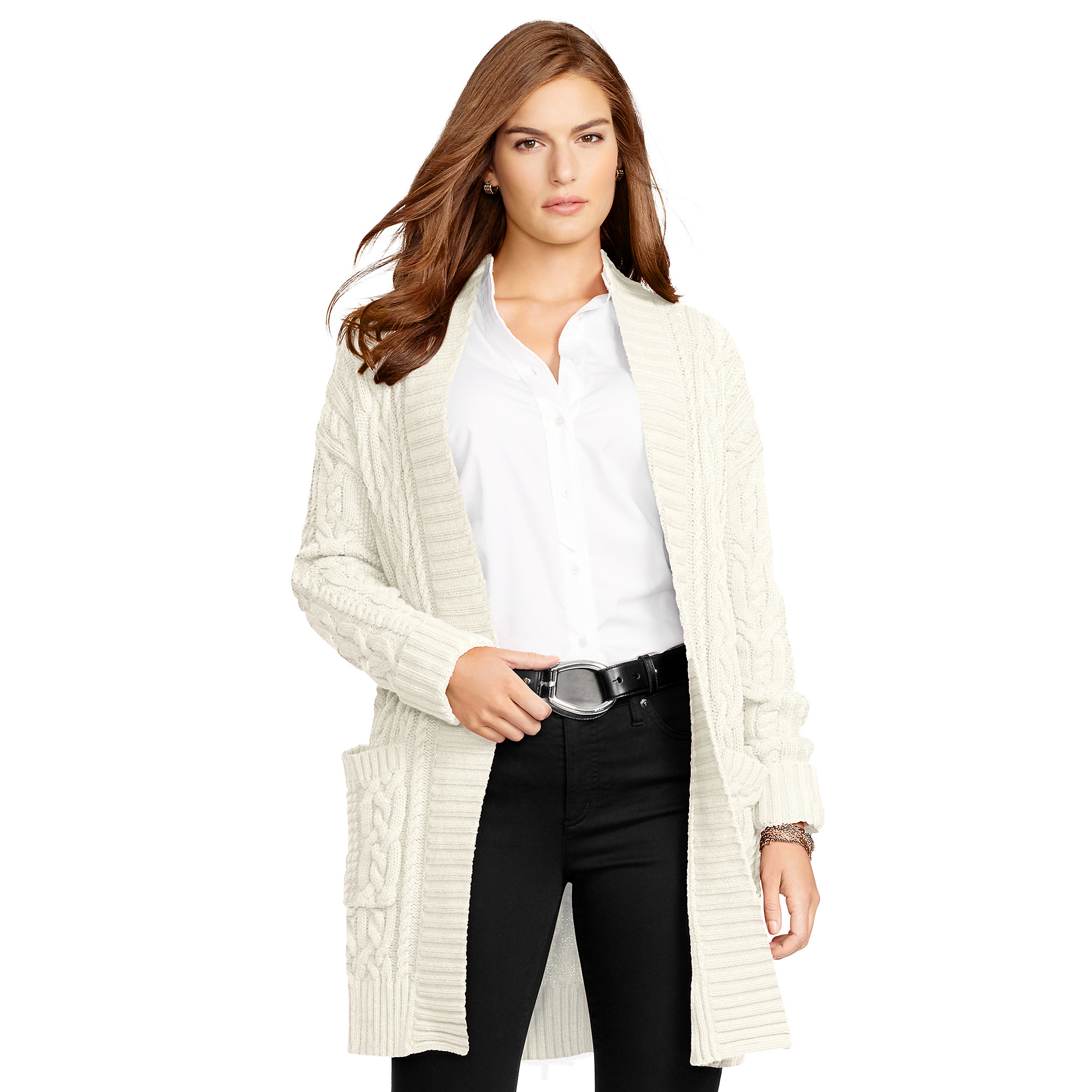 Lyst Ralph Lauren Cable knit Cotton  Cardigan  in Natural