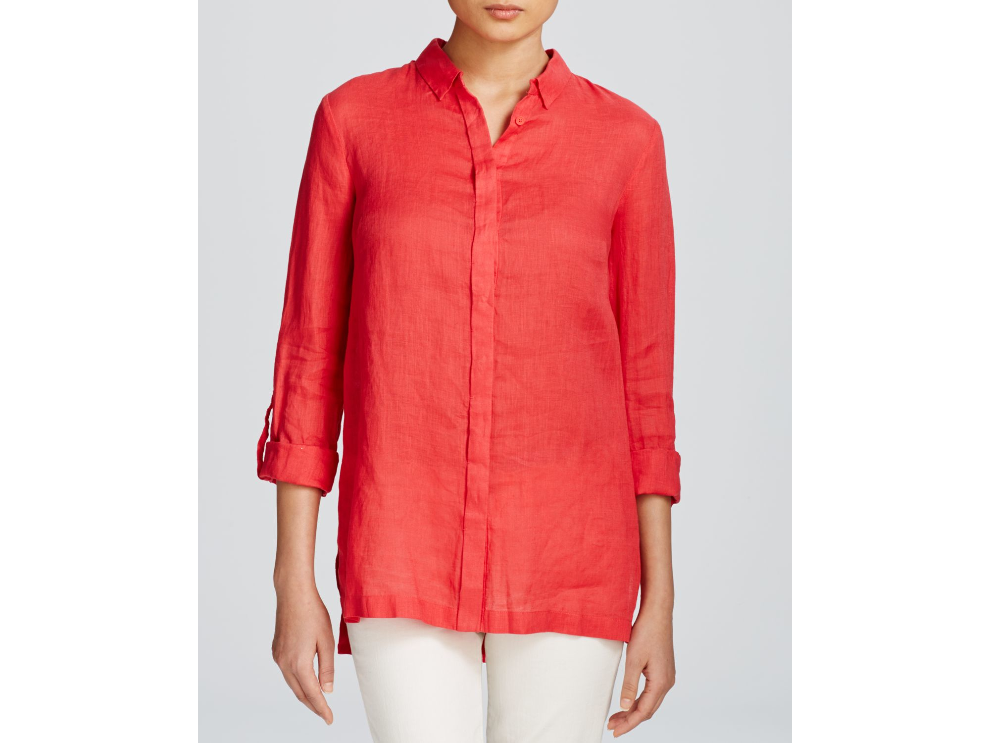 Lyst - Elie Tahari Carly Linen Blouse in Red