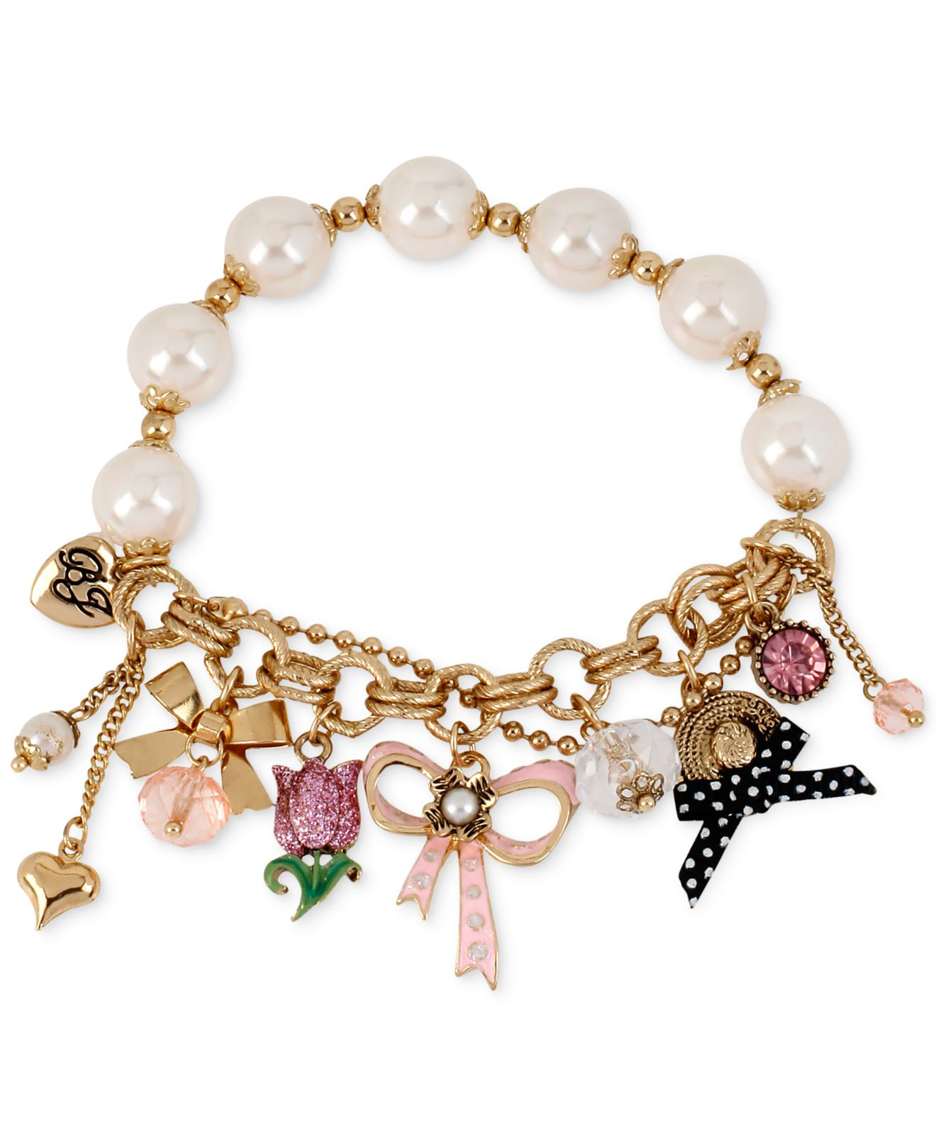 Betsey Johnson Gold-Tone Bow Charm Stretch Bracelet | Lyst