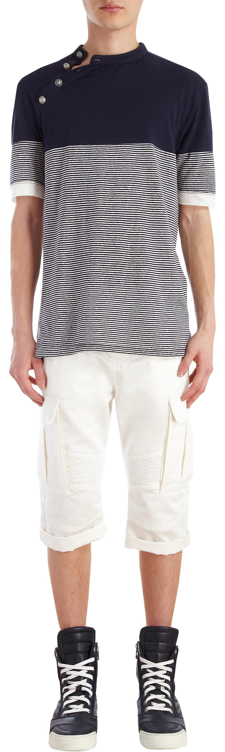 Balmain Cargo Biker Shorts in White for Men Lyst