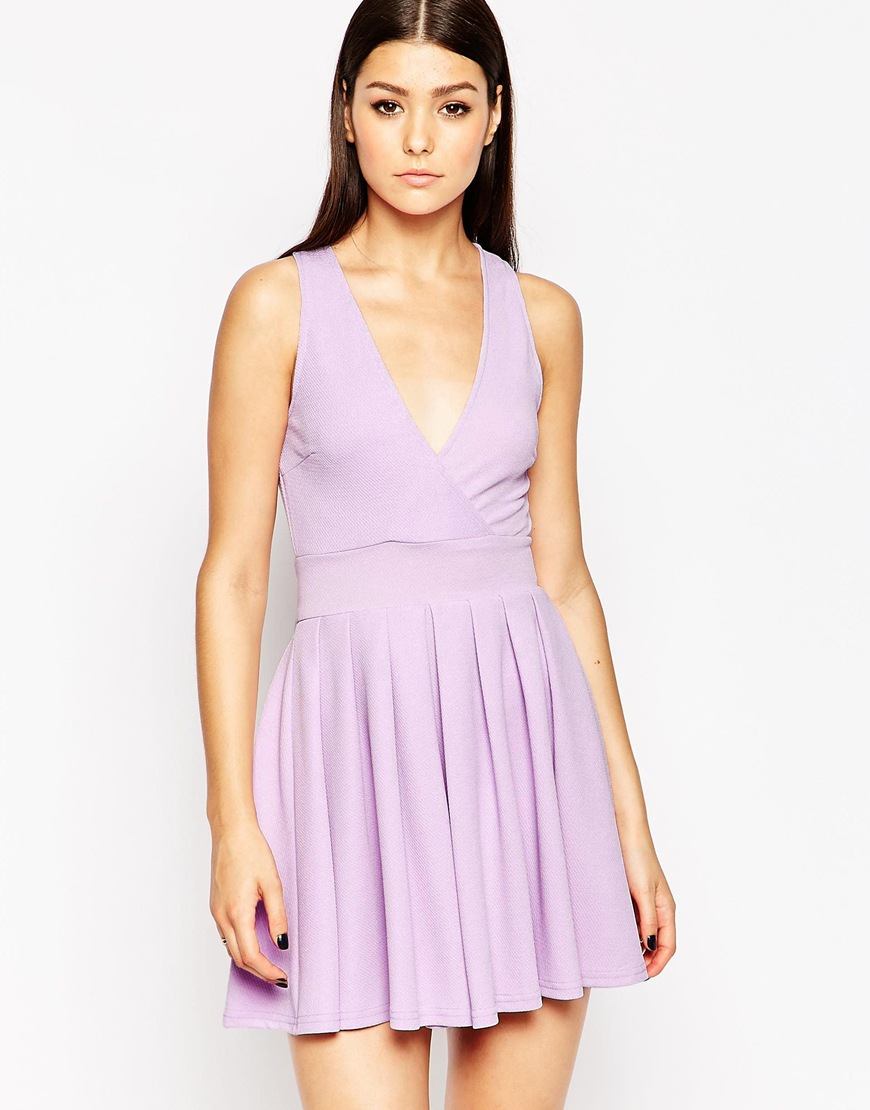 Ax paris Skater Dress With Open Back And Pleat Skirt in Pink Lyst