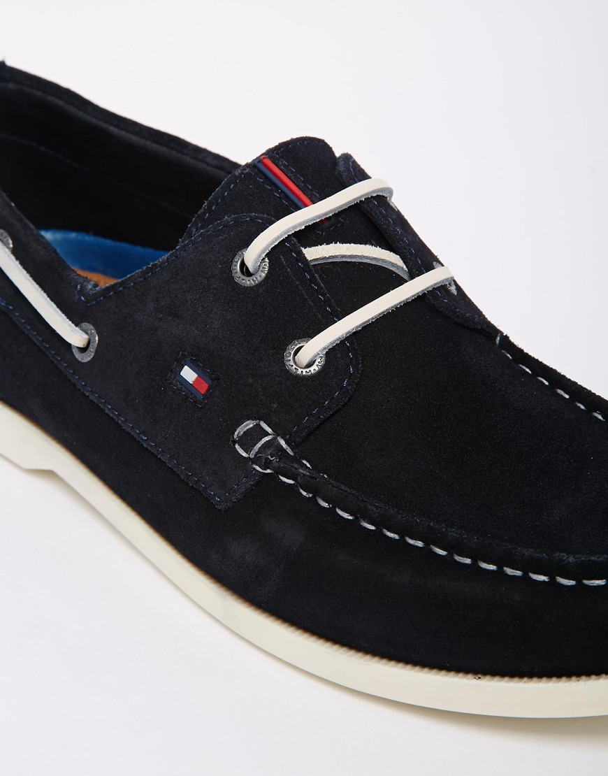 Lyst Tommy Hilfiger Suede Boat Shoes in Blue for Men