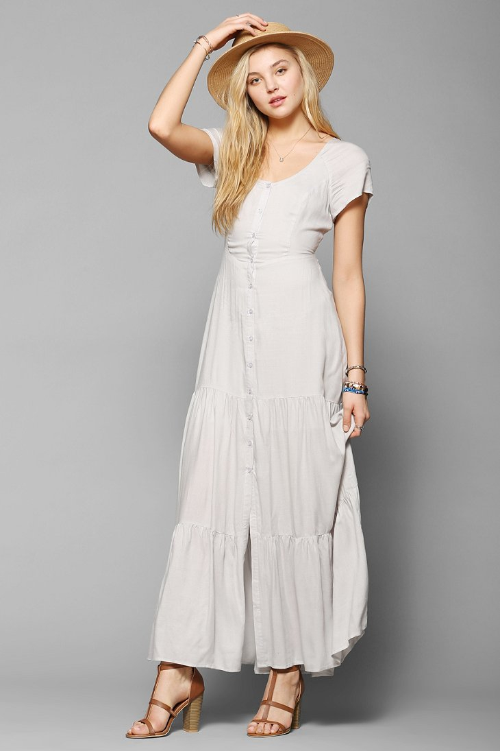 Lyst Pins And Needles Buttonfront Tiered Maxi Dress In Gray
