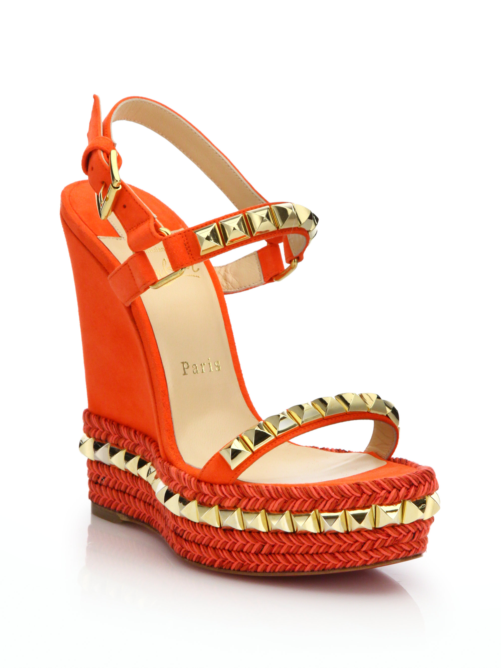 Christian louboutin Suede \u0026amp; Leather Platform Wedge Sandals in Red ...