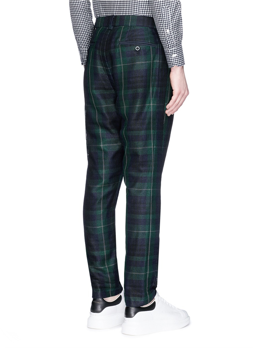 Sacai Tartan Plaid Pleated Pants in Green for Men | Lyst