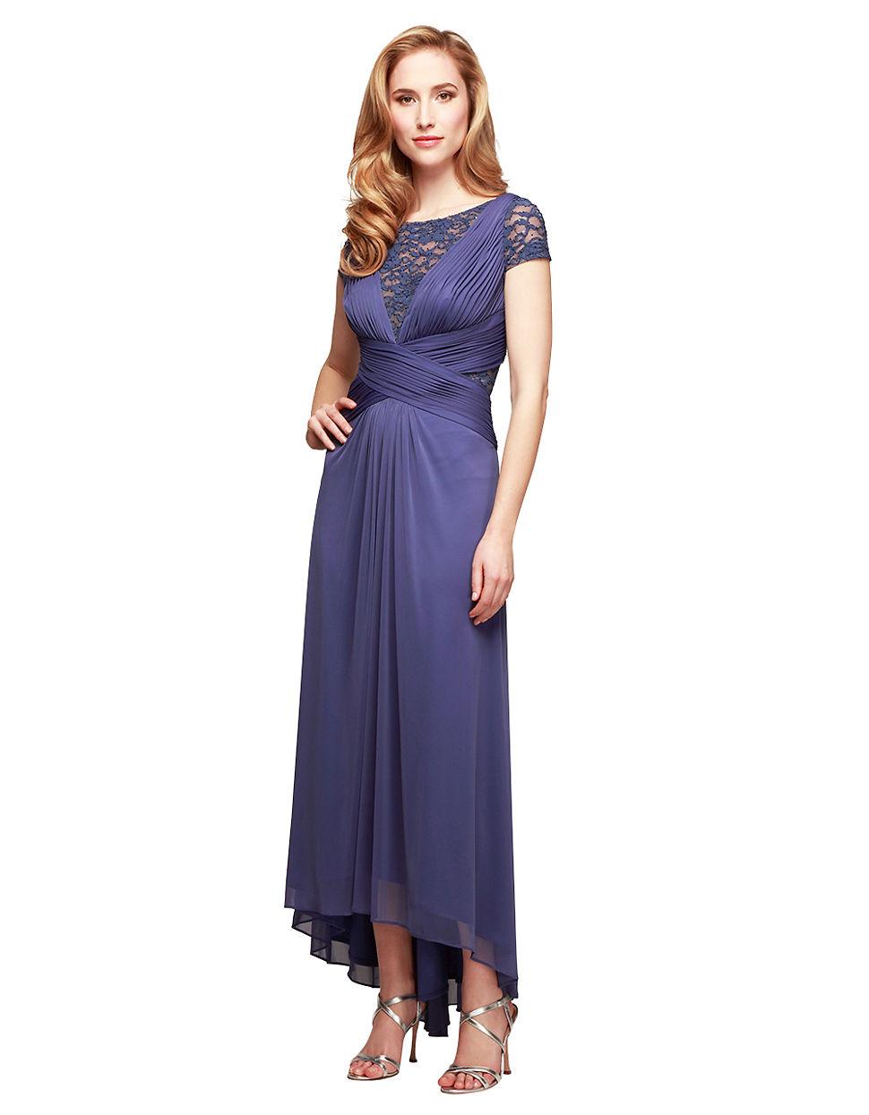 Alex Evenings Banded Lace High Low Gown in Purple - Lyst
