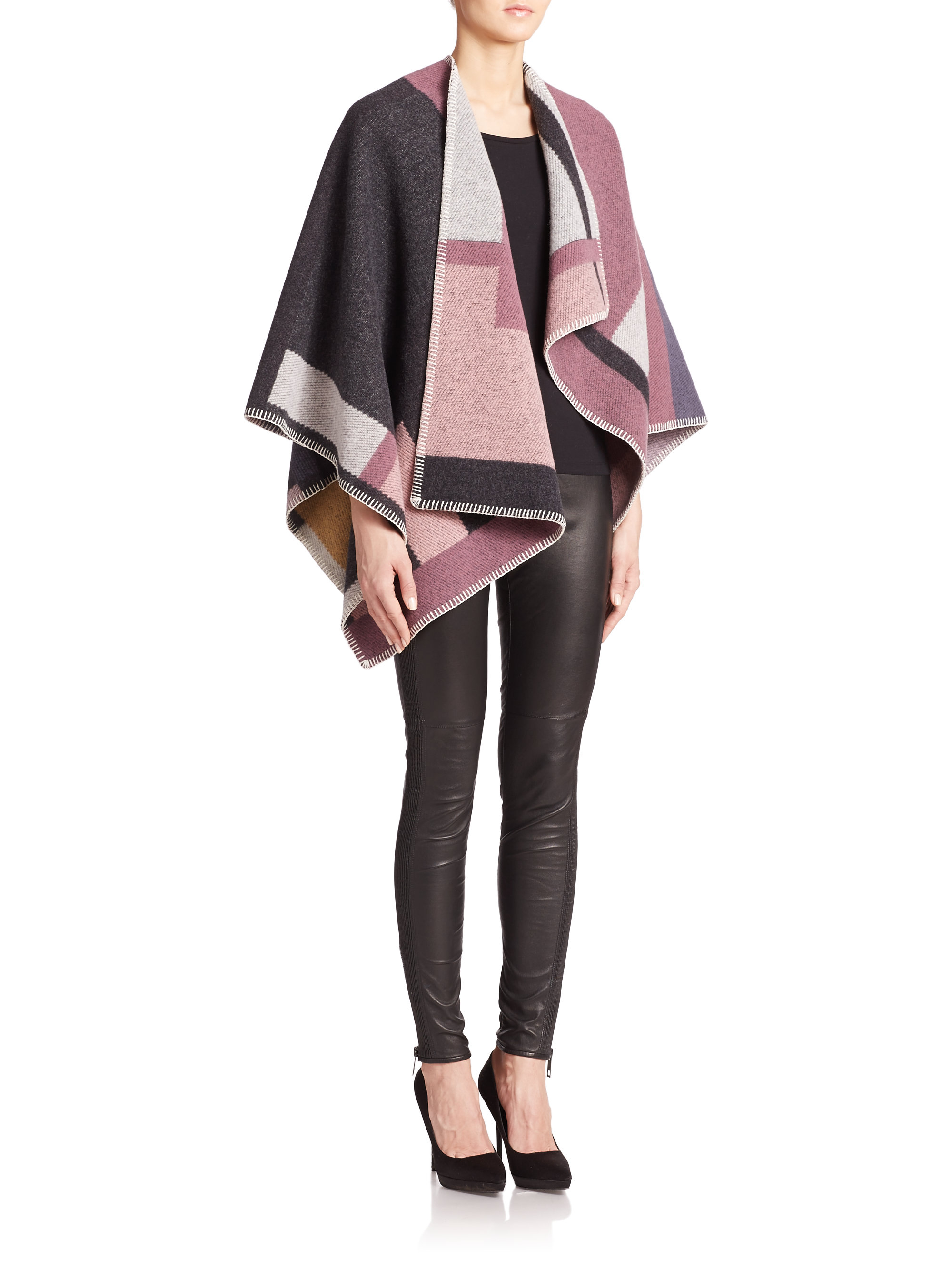 Lyst - Burberry Wool/cashmere Plaid Cape in Purple