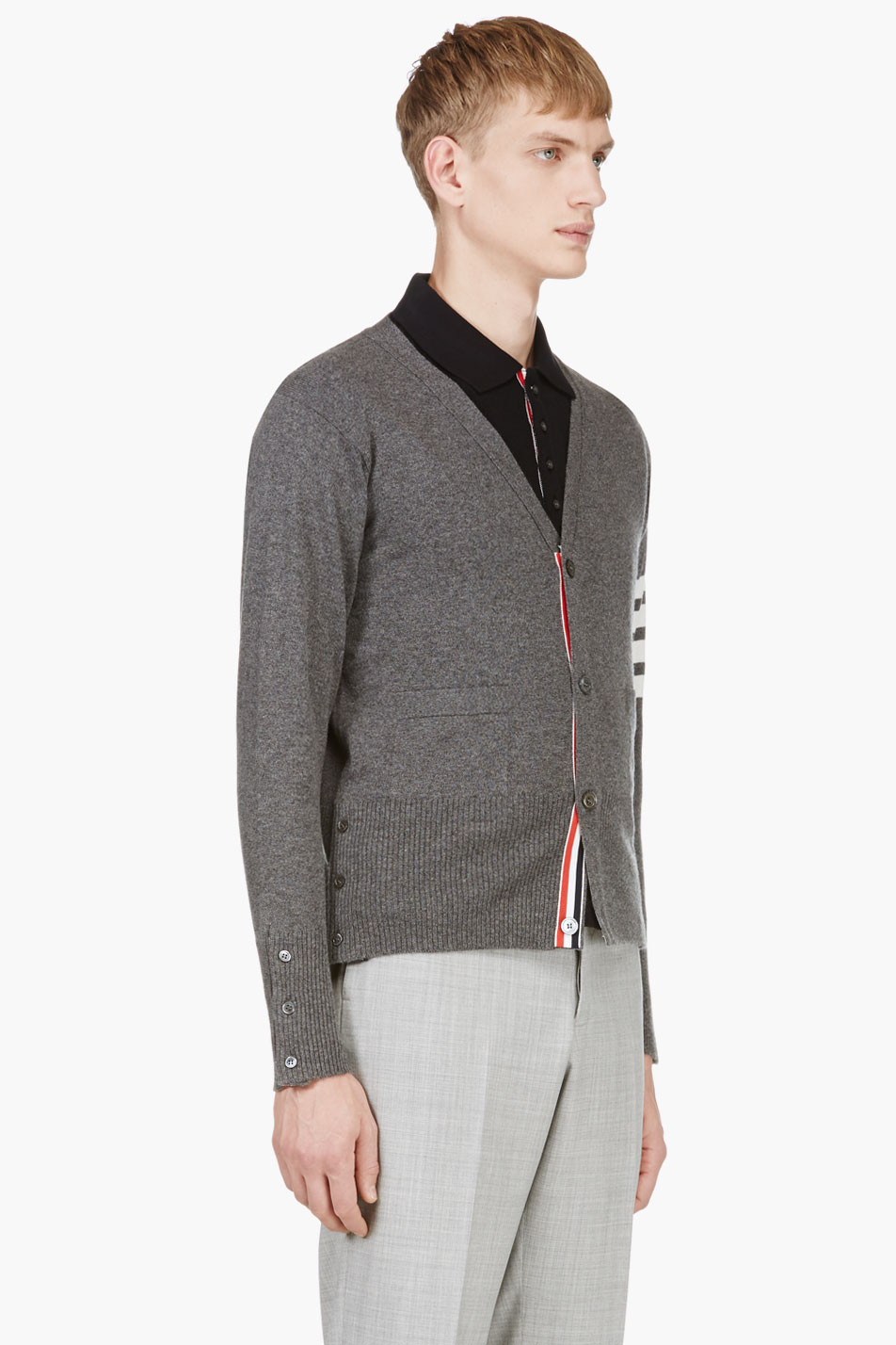 Lyst - Thom Browne Grey Cashmere Racer Stripe Cardigan in Gray for Men