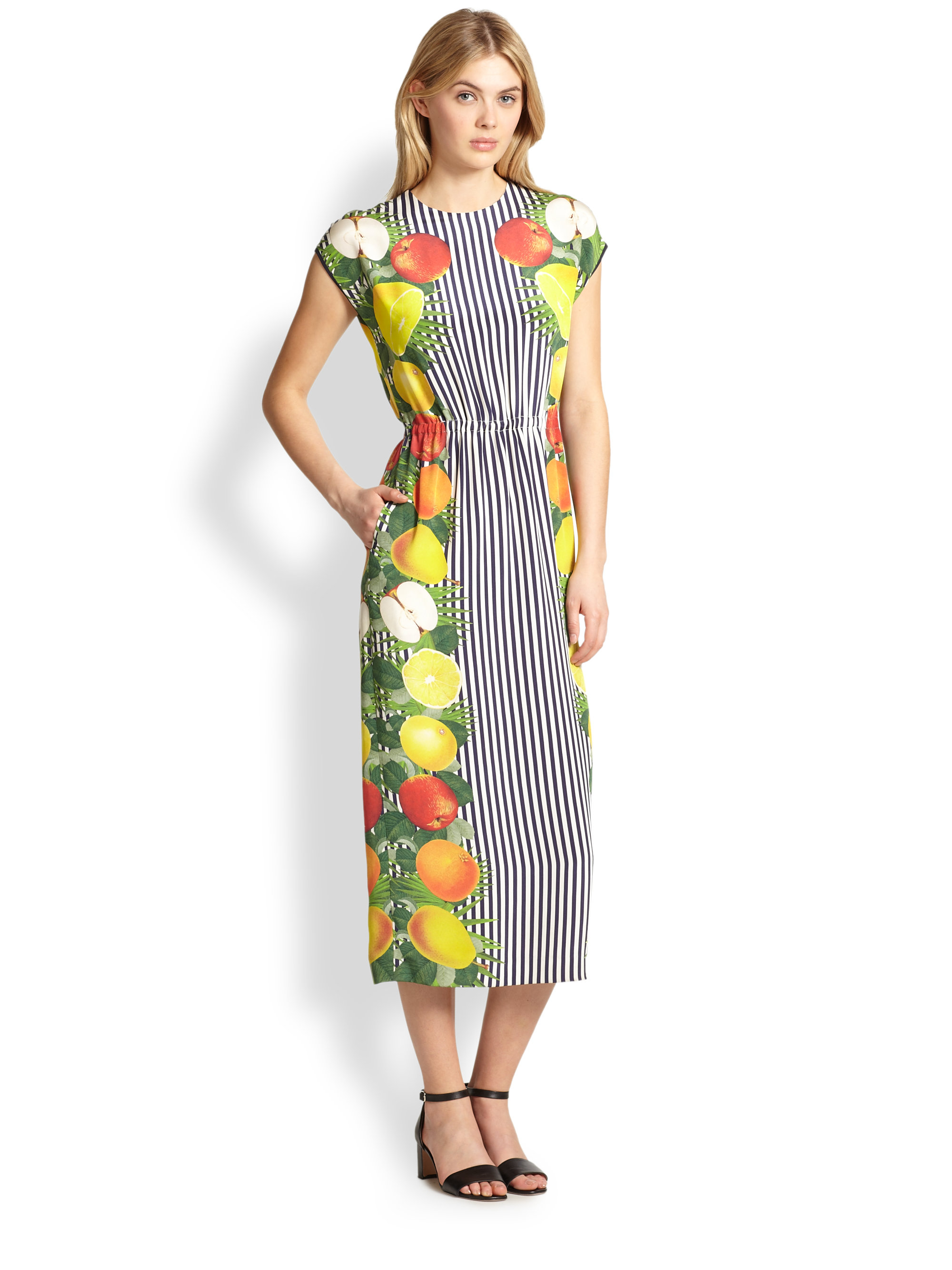 Lyst Mother Of Pearl Silk Fruit Print Striped Dress Gallery