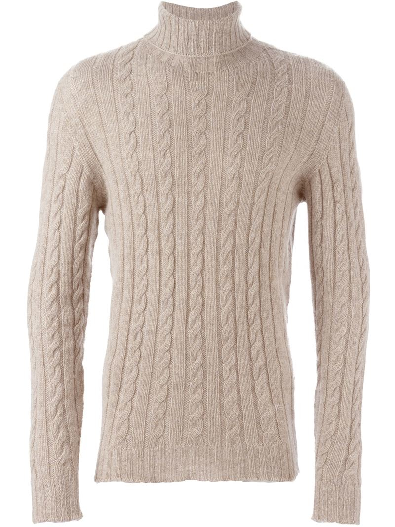 Lyst - Isaia Cable-Knit Roll-Neck Cashmere Sweater in Natural for Men