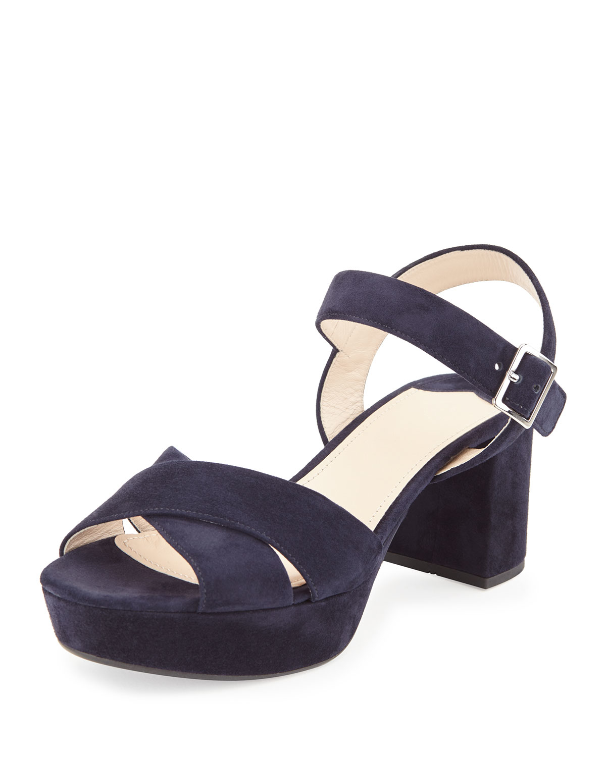 Prada Crisscross Suede Platform Sandal in Blue (BLEU) | Lyst