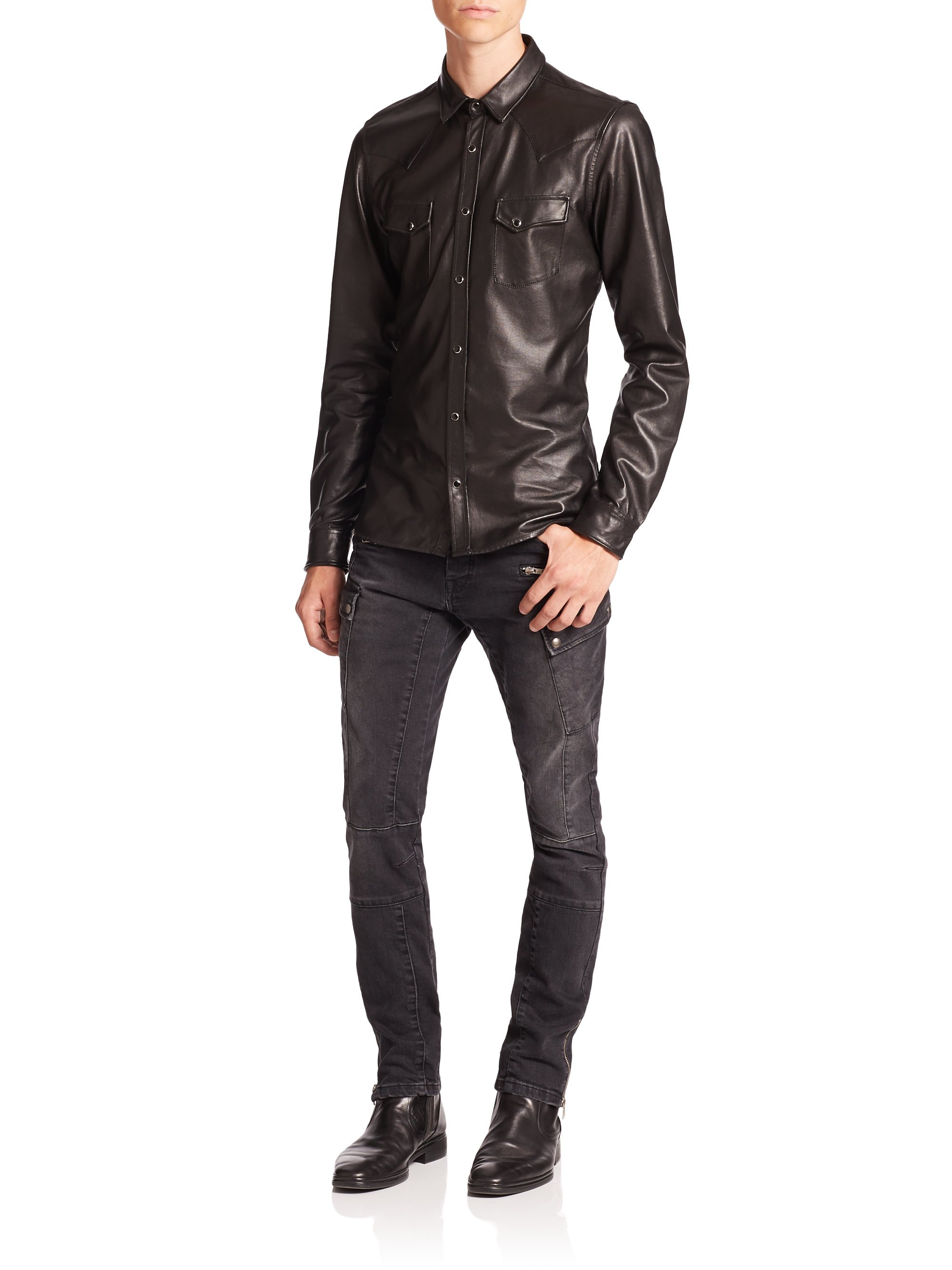 long sleeve leather shirt mens