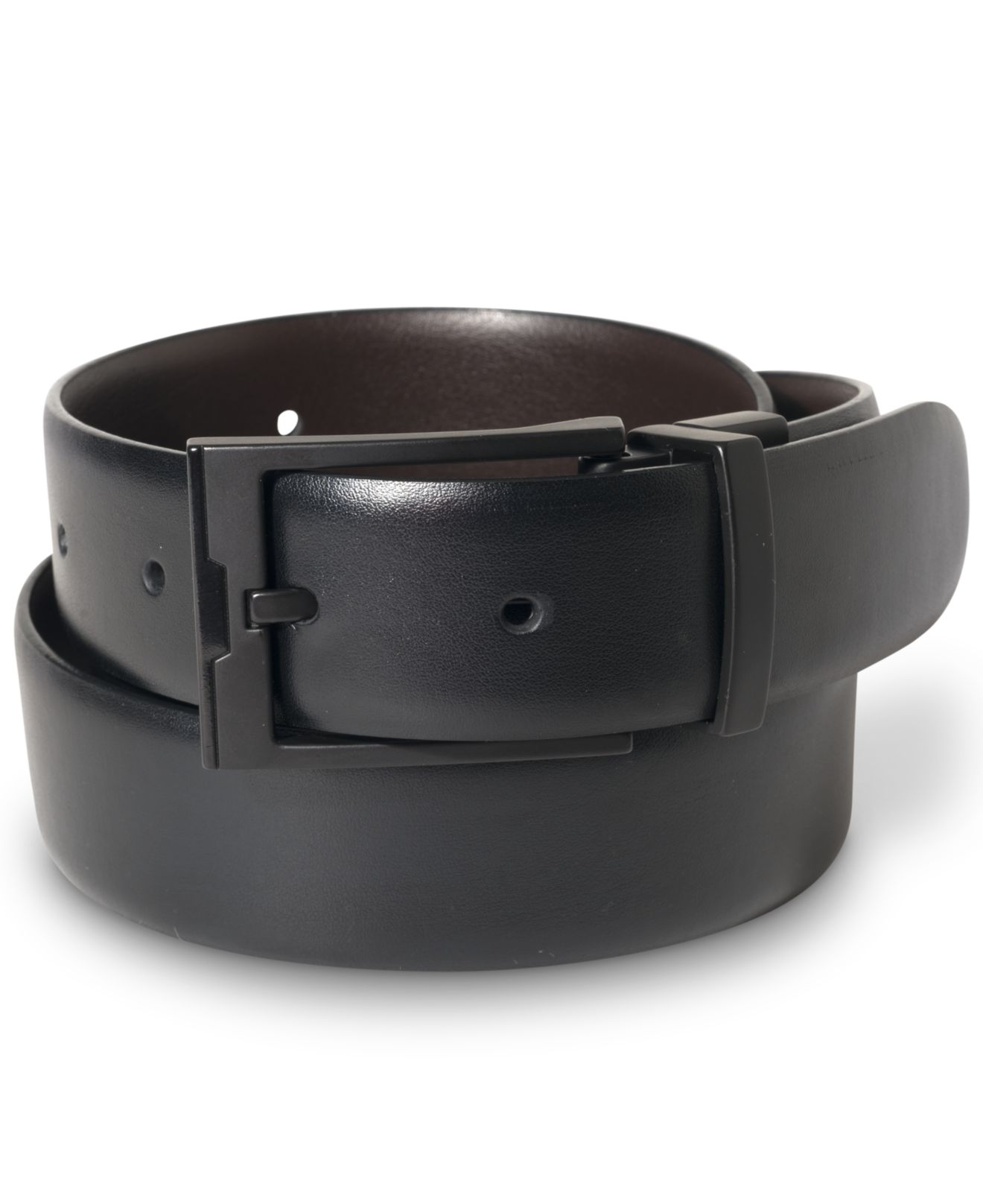 Perry ellis Big & Tall Matte Black Buckle Leather Belt in Black for Men ...