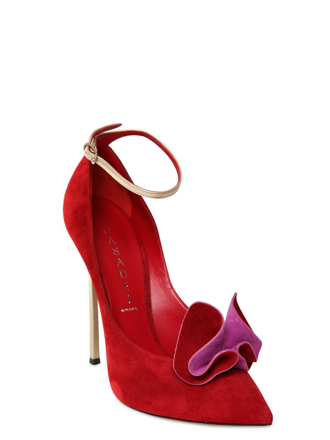Lyst - Casadei 110mm Pointed Suede Pumps with Bow in Red
