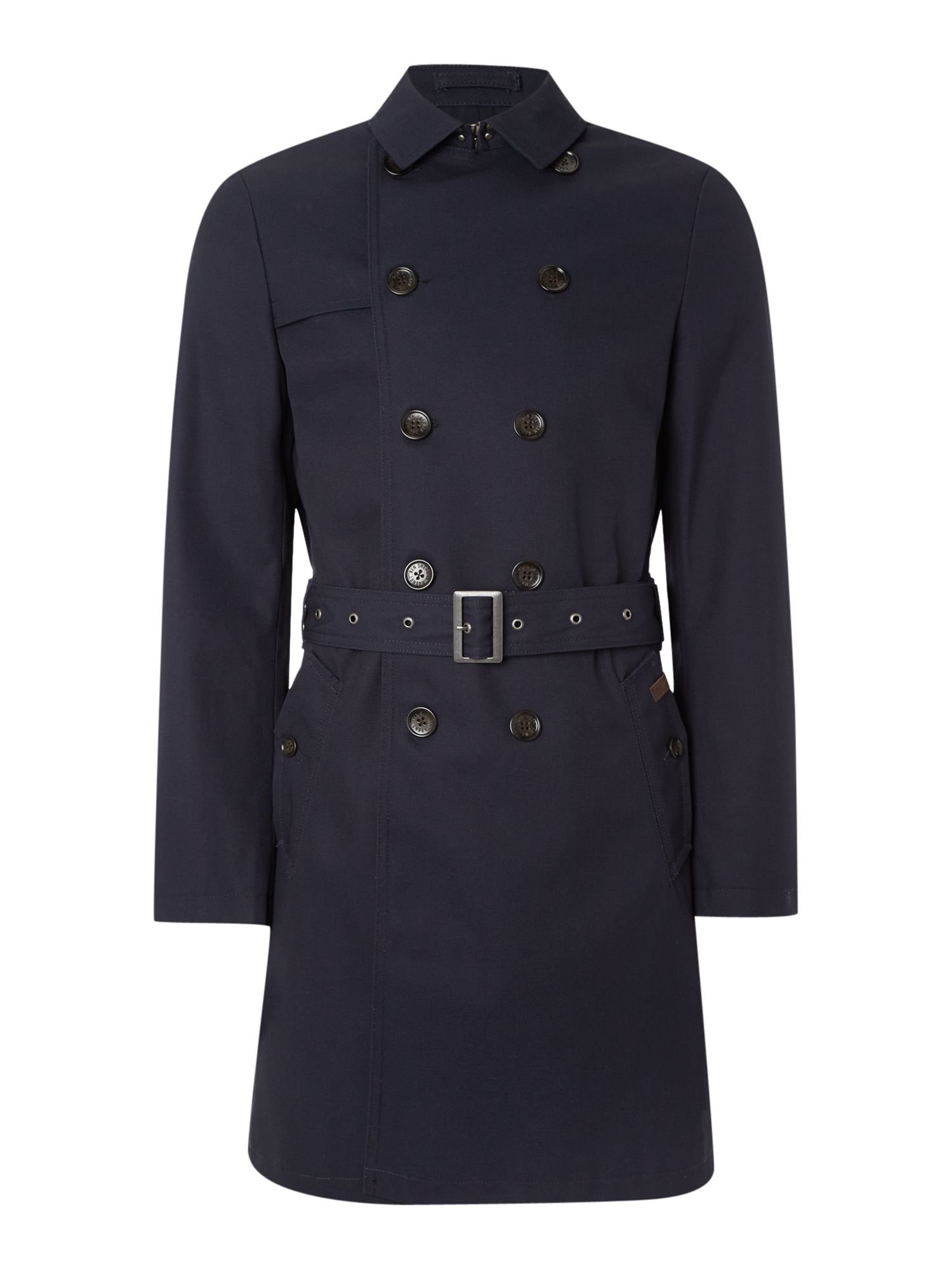 Ben Sherman Double Breasted Twill Trench Coat in Blue for Men (Navy) | Lyst