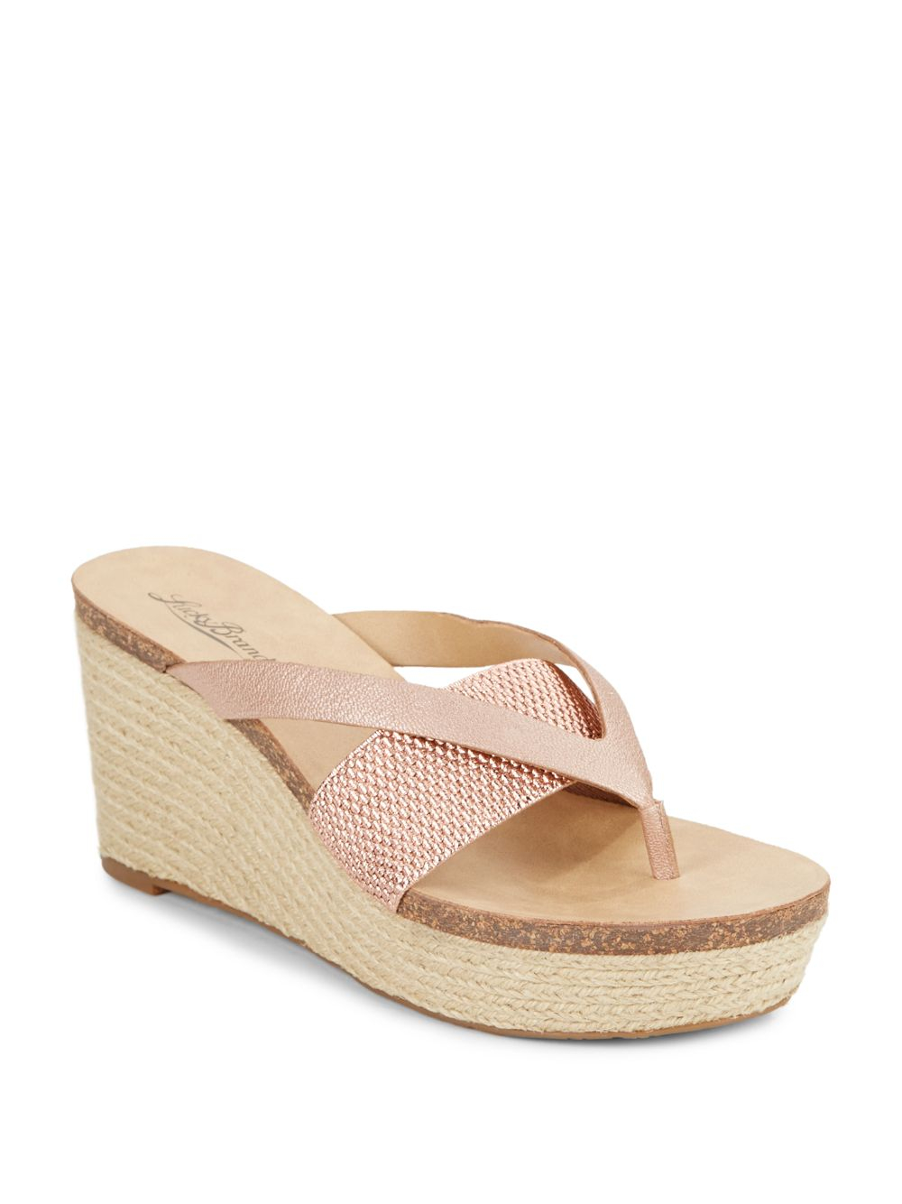 Lucky Brand Norahlee Metallic Espadrille Wedge Sandals in Beige | Lyst