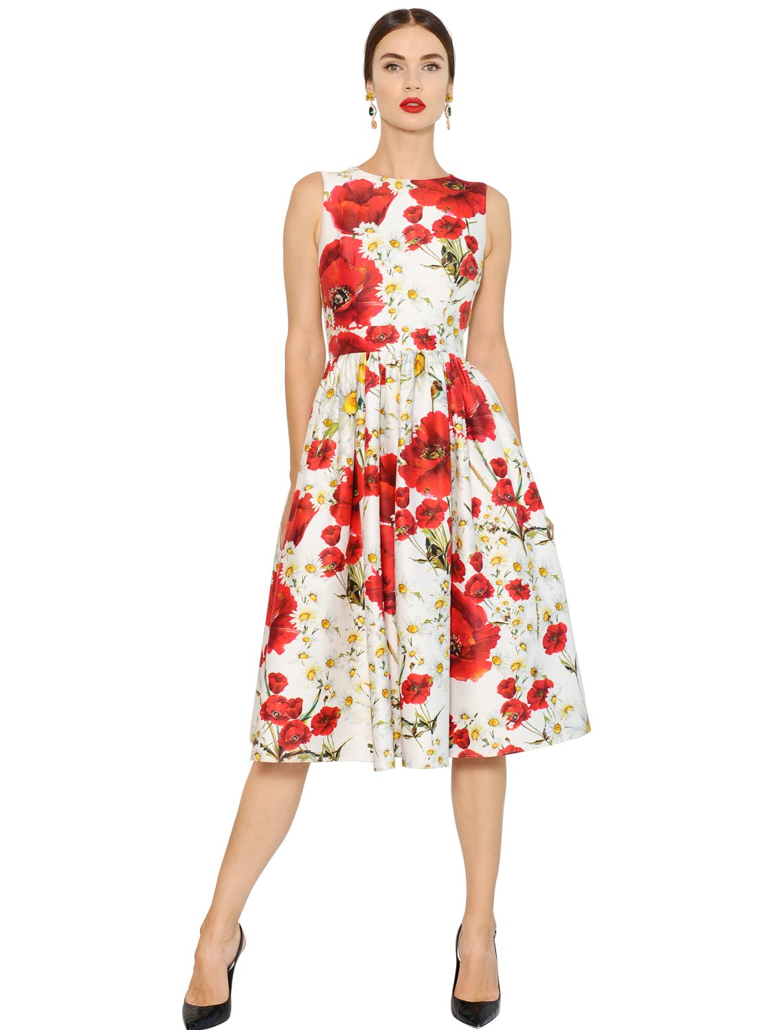 Lyst Dolce Gabbana Fl Print Cotton Silk Mikado Dress In Red Gallery