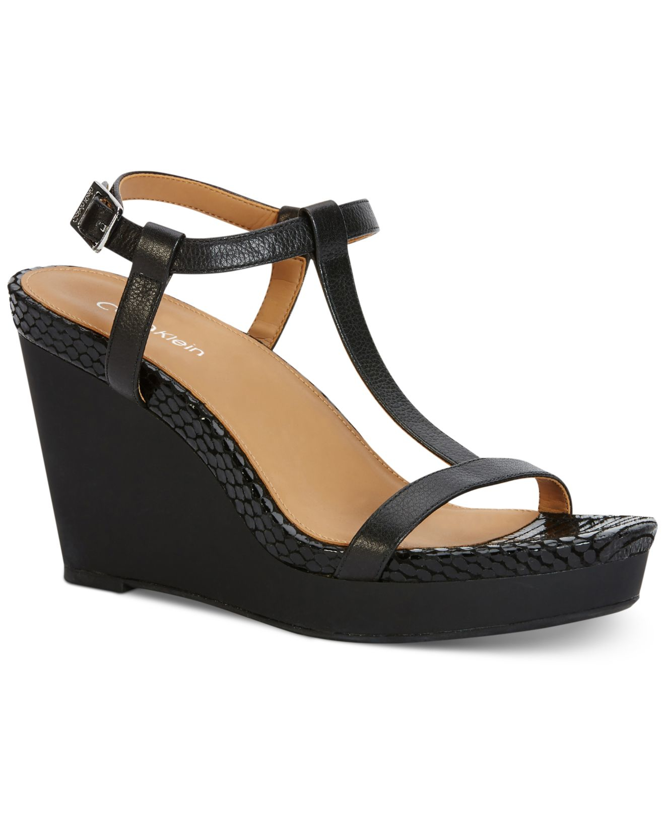 Calvin klein Women's Jiselle Wedge Sandals in Black | Lyst