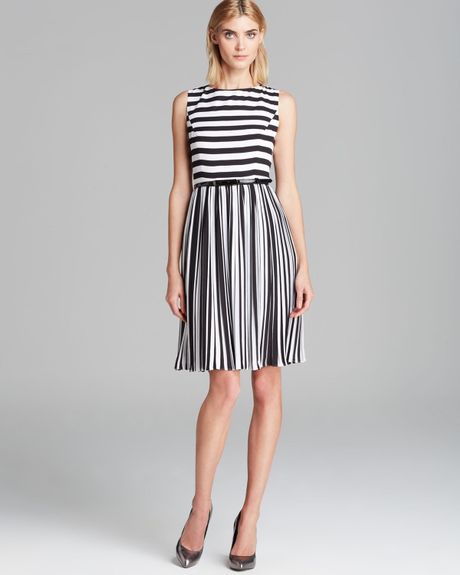 Adrianna Papell Dress Sleeveless Striped Belted Fit and Flare in White ...